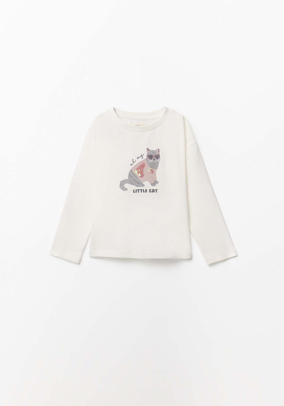 Cool Cat Long-Sleeved T-Shirt - Cream
