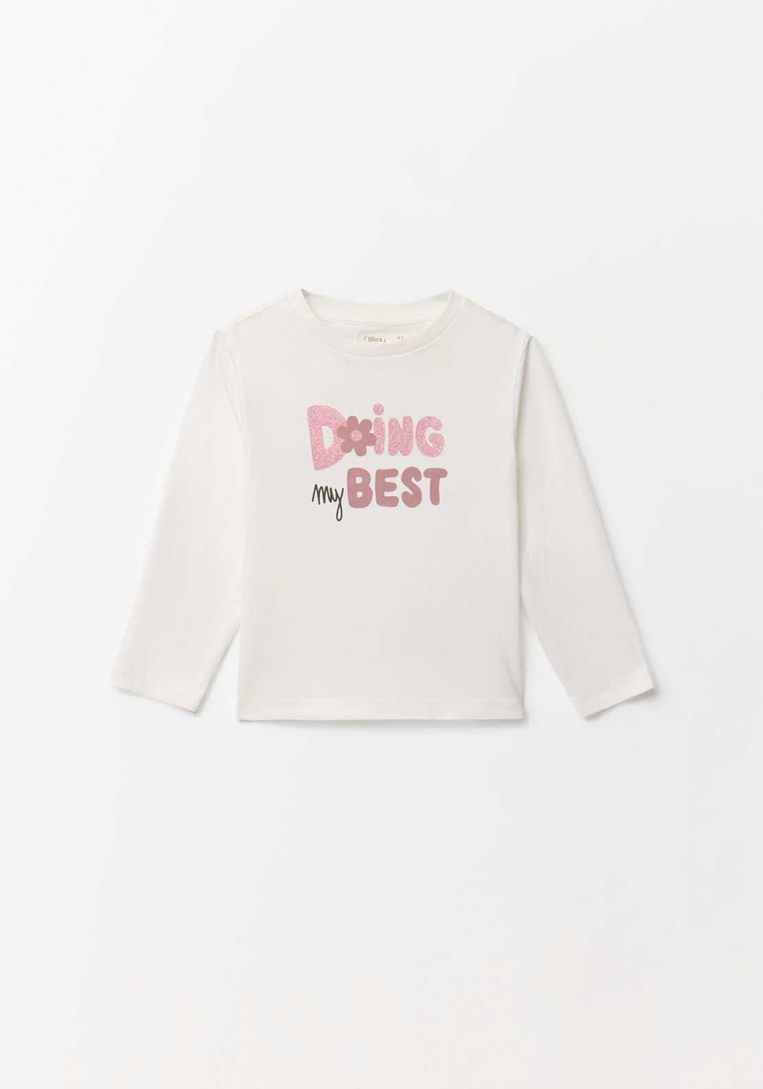 Long-Sleeved T-Shirt With Slogan - Cream