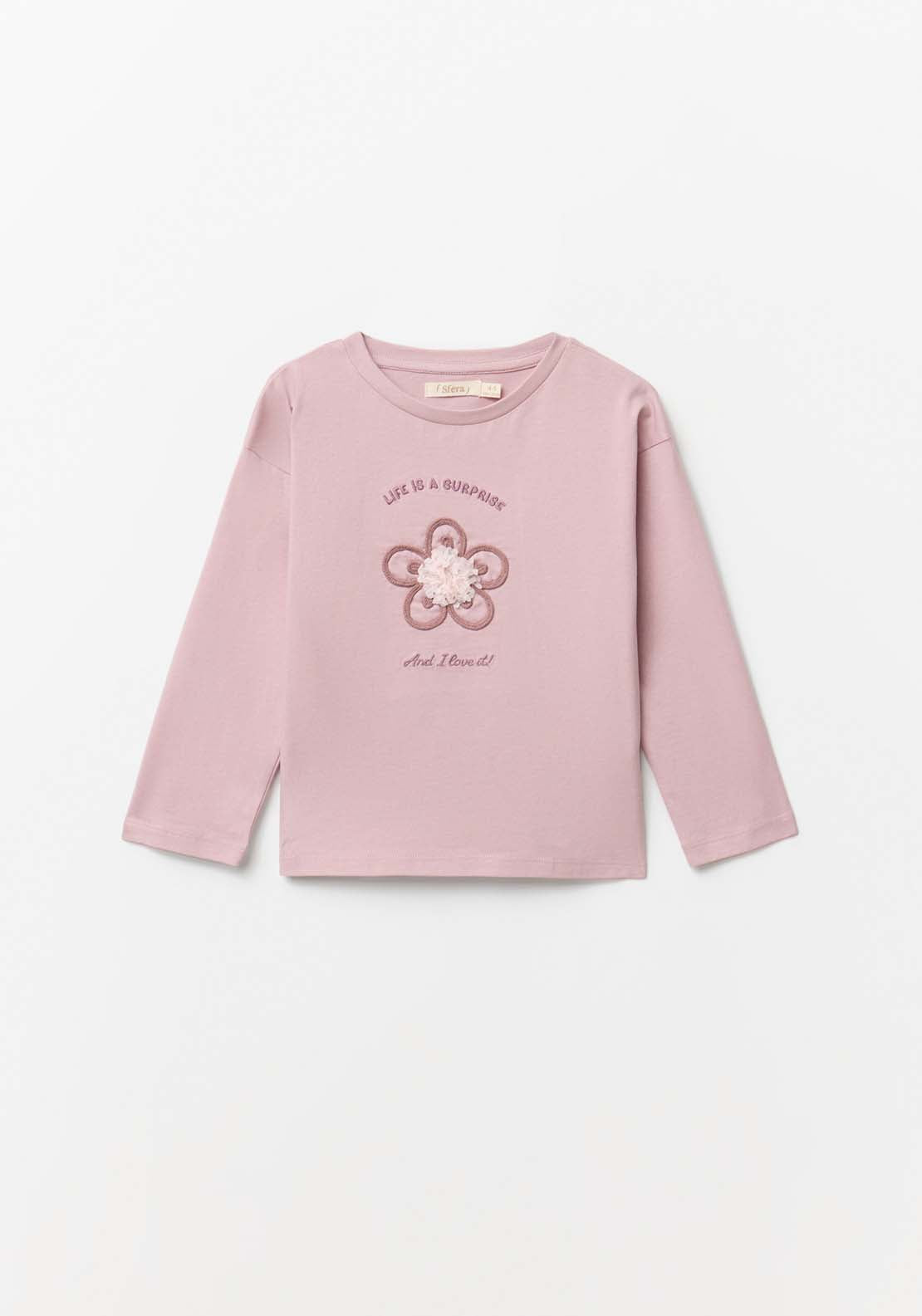 String Art Flower Long-Sleeved T-Shirt - Purple