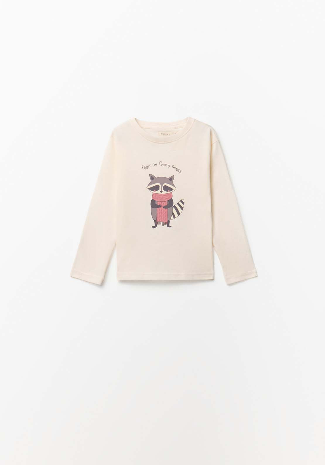 Long Sleeved Racoon T-Shirt - Cream
