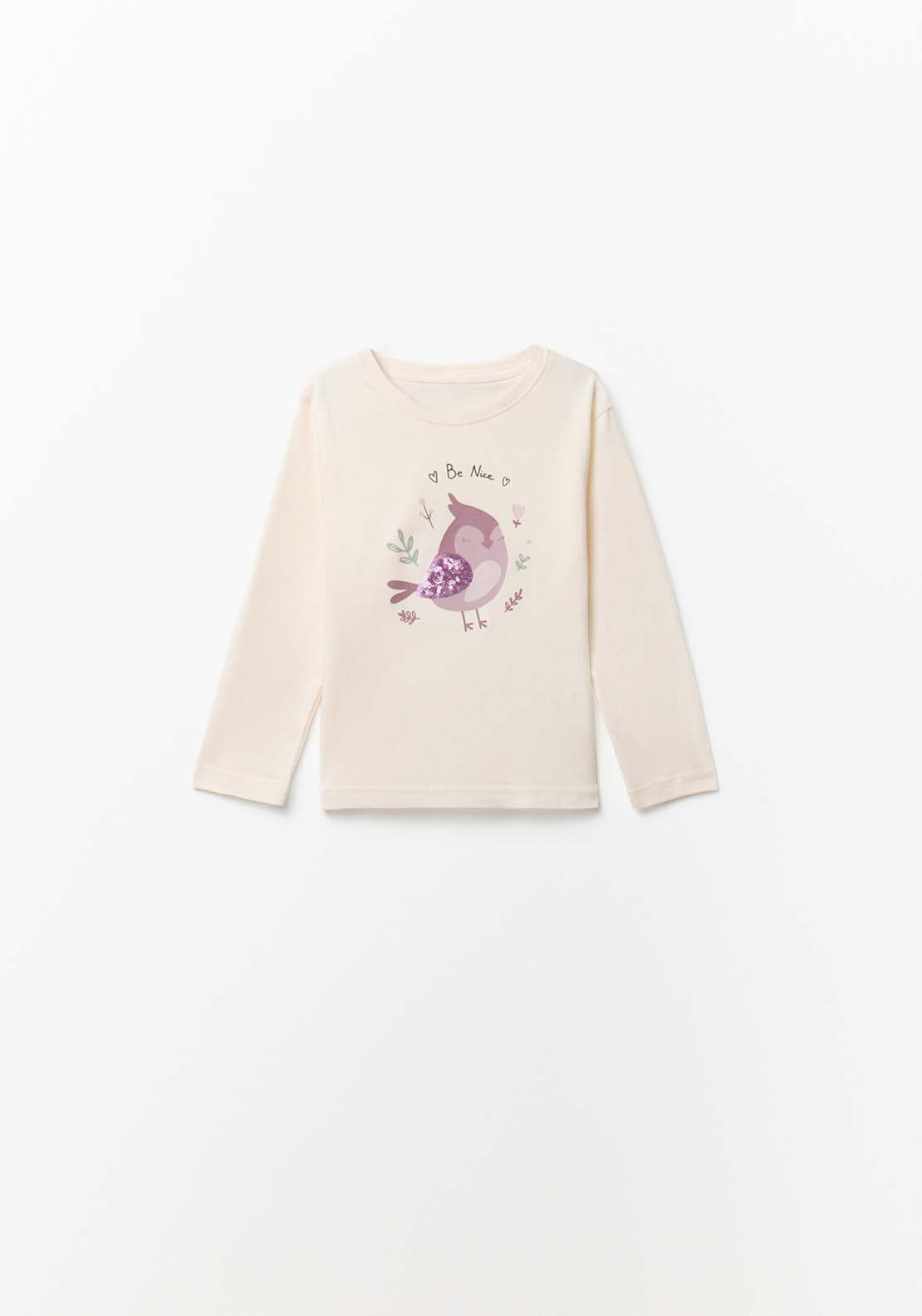 Long Sleeved Bird T-Shirt - Cream
