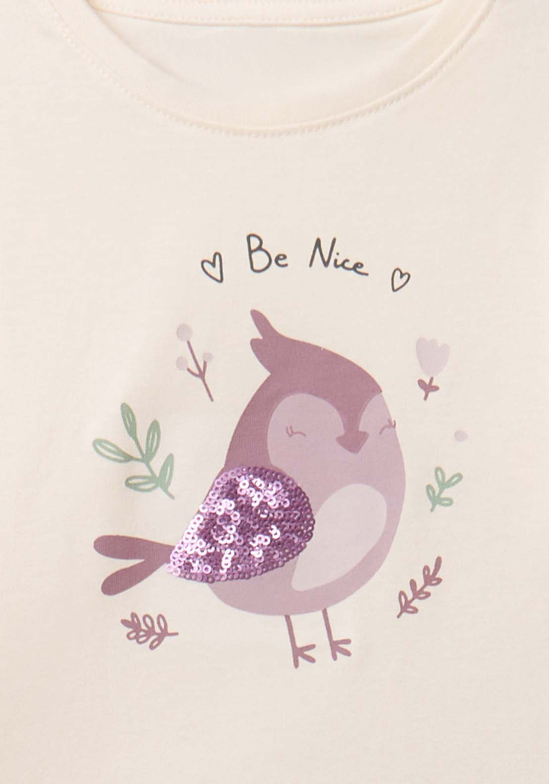 Long Sleeved Bird T-Shirt - Cream