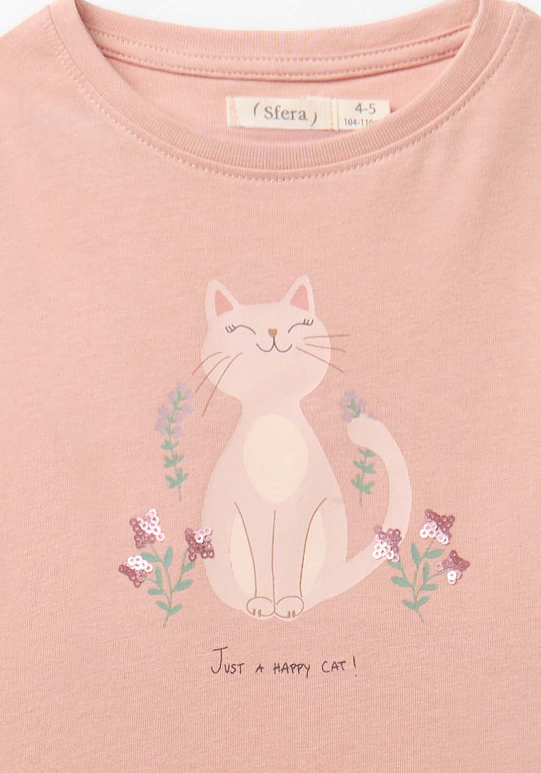 Long Sleeved Kitty T-Shirt - Pink