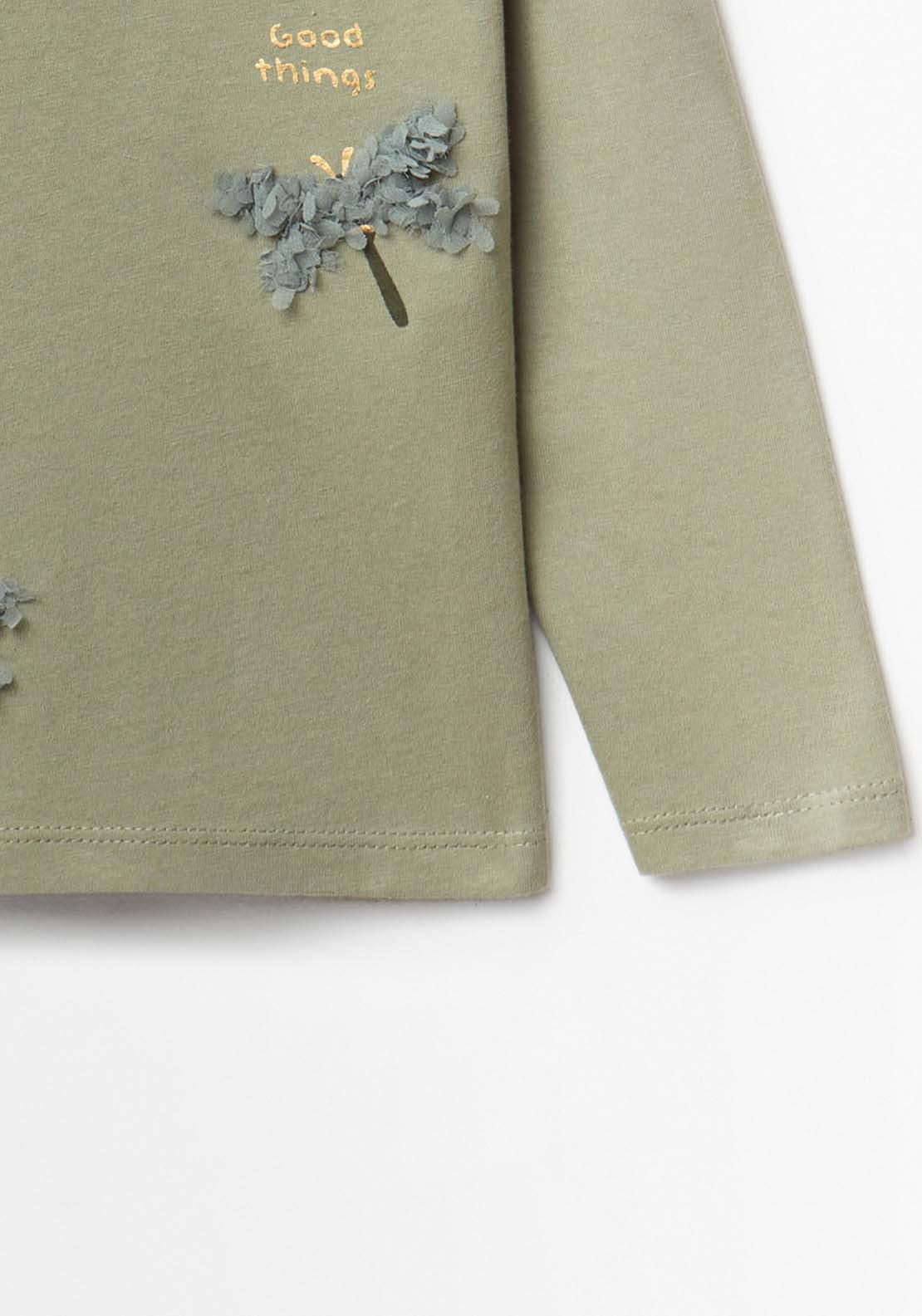 Long Sleeved T-Shirt With Dragonfly Detail - Green