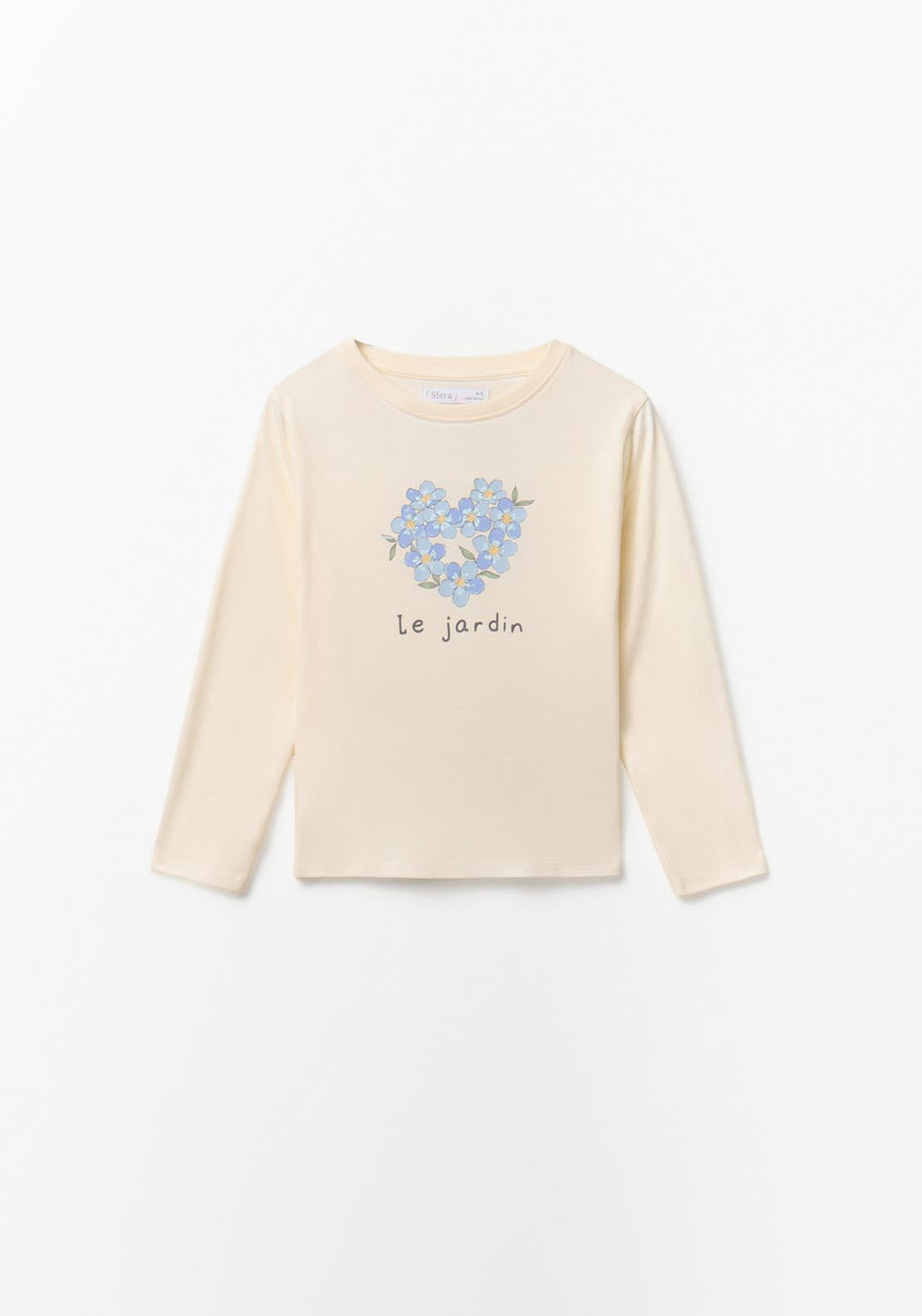 Floral Heart Long-sleeve T-shirt - Cream