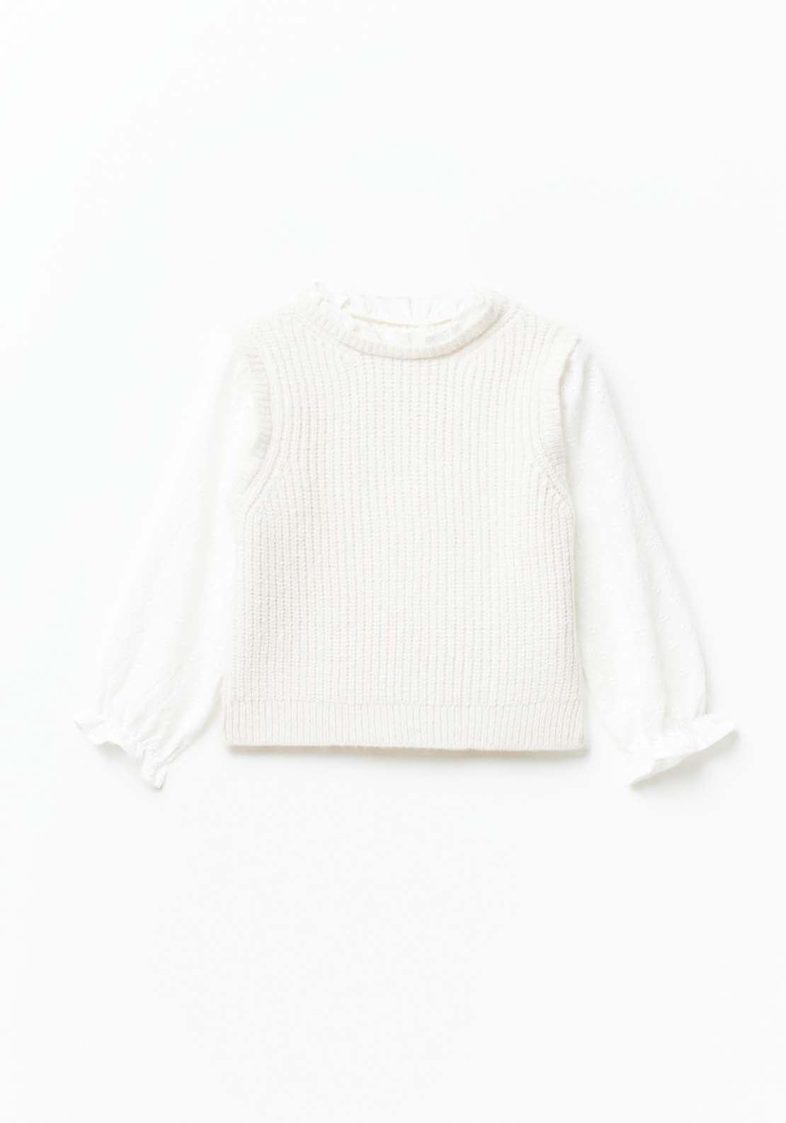 Sfera Long Sleeve Jumper With Blouse Sleeve - White Ecru 1 Shaws Department Stores