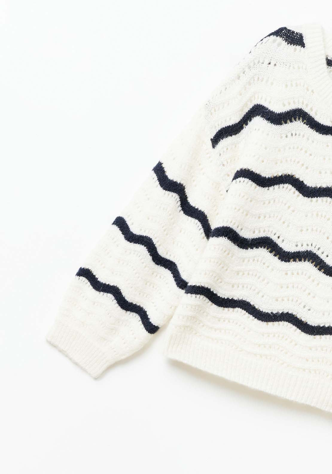 Sfera Long Sleeve Knit Striped Jumper - White Ecru 3 Shaws Department Stores