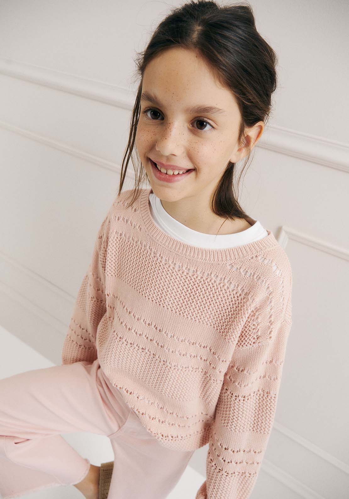 Sfera Baby girl openwork sweater - Pink Light 4 Shaws Department Stores