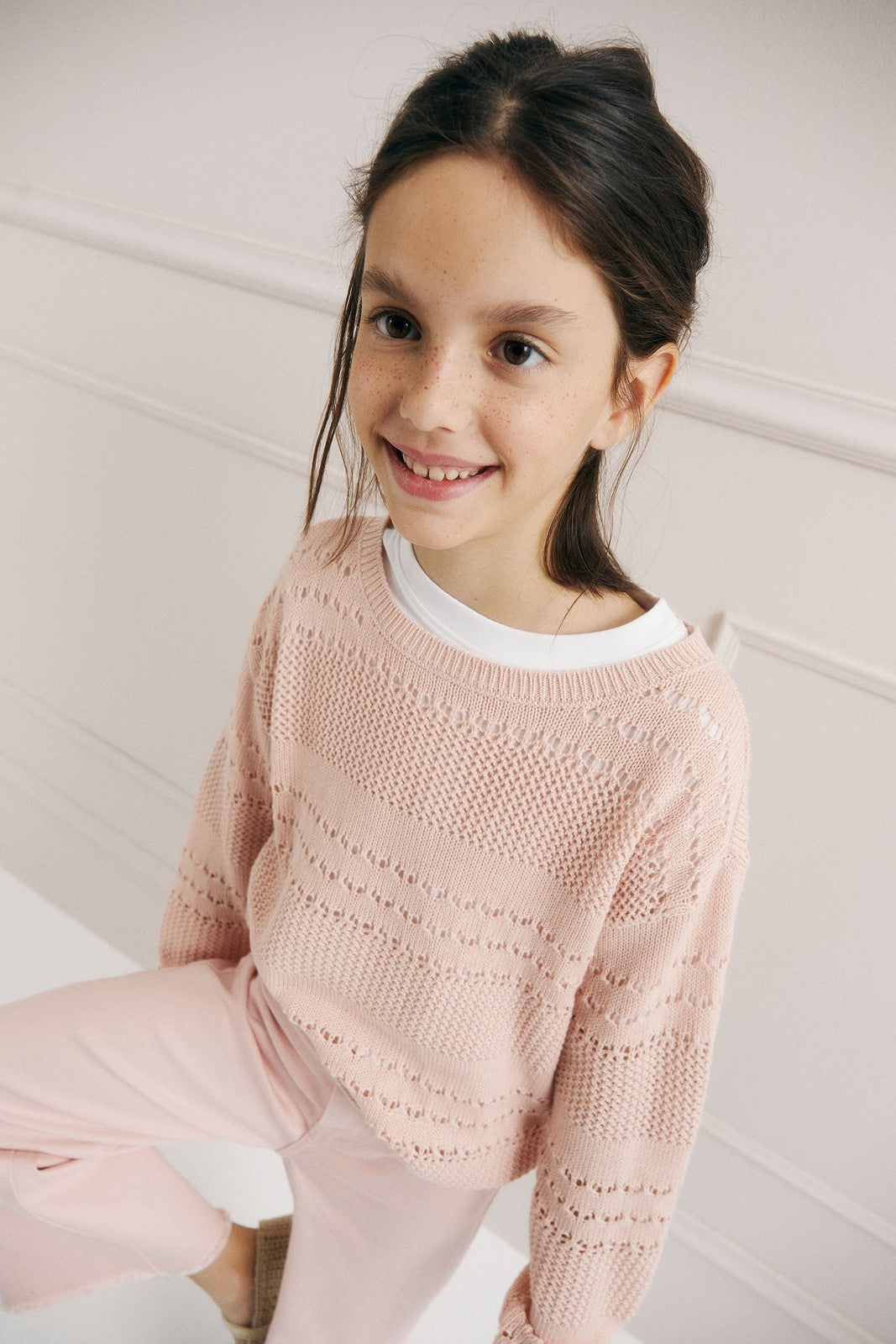 Sfera Baby girl openwork sweater - Pink 6 Shaws Department Stores