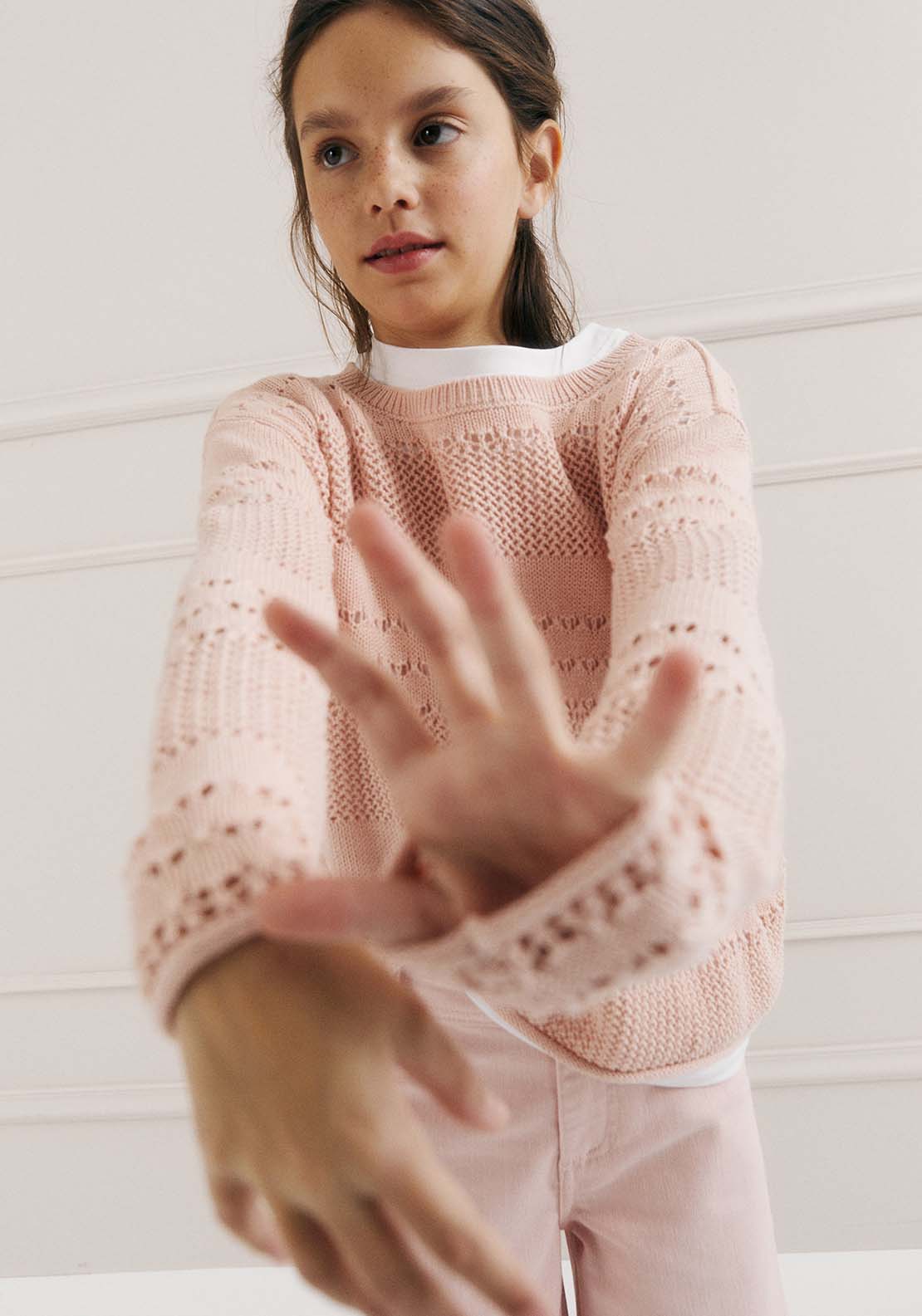 Sfera Baby girl openwork sweater - Pink Light 3 Shaws Department Stores