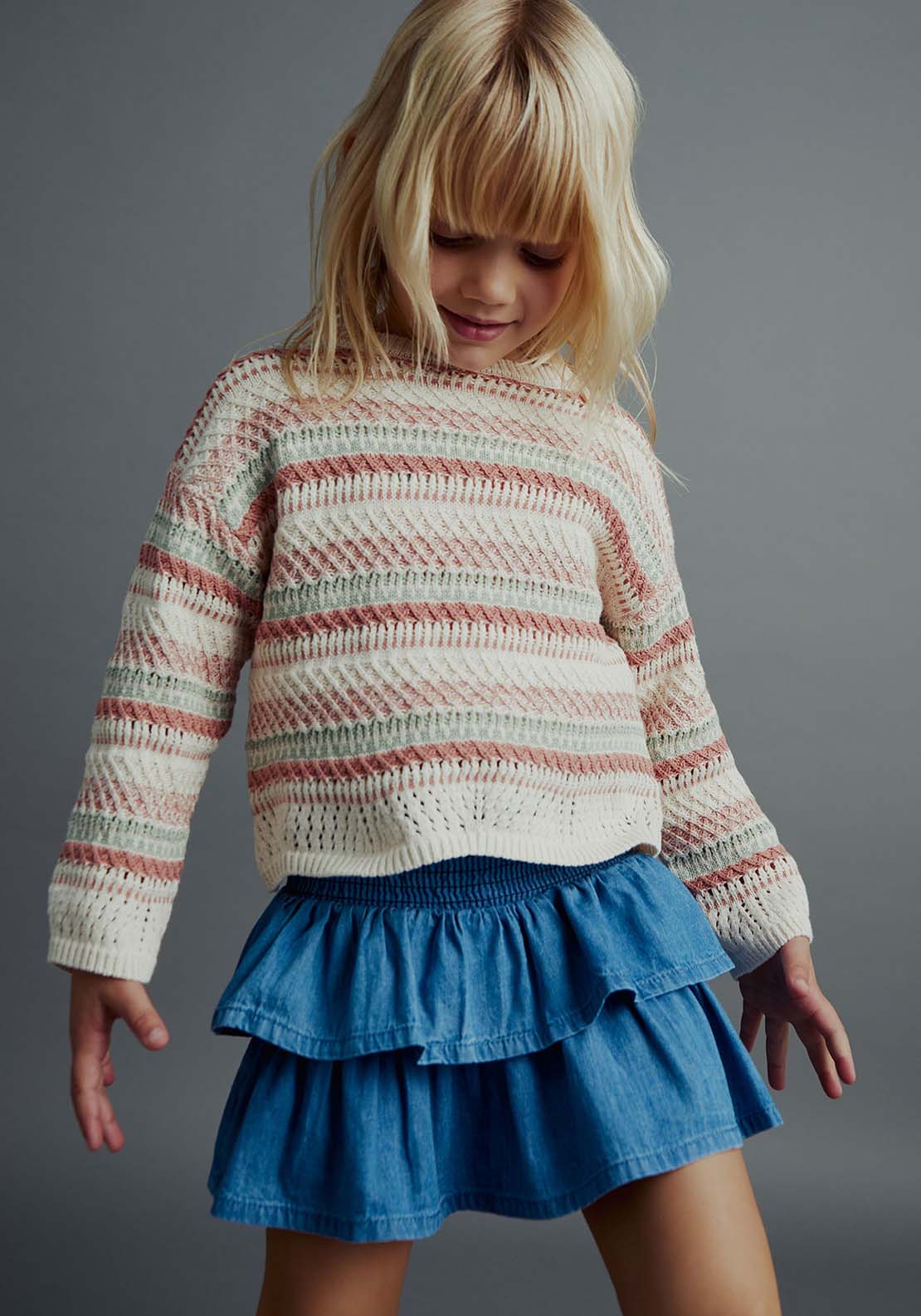 Sfera Stripes fancy sweater - Salmon 1 Shaws Department Stores