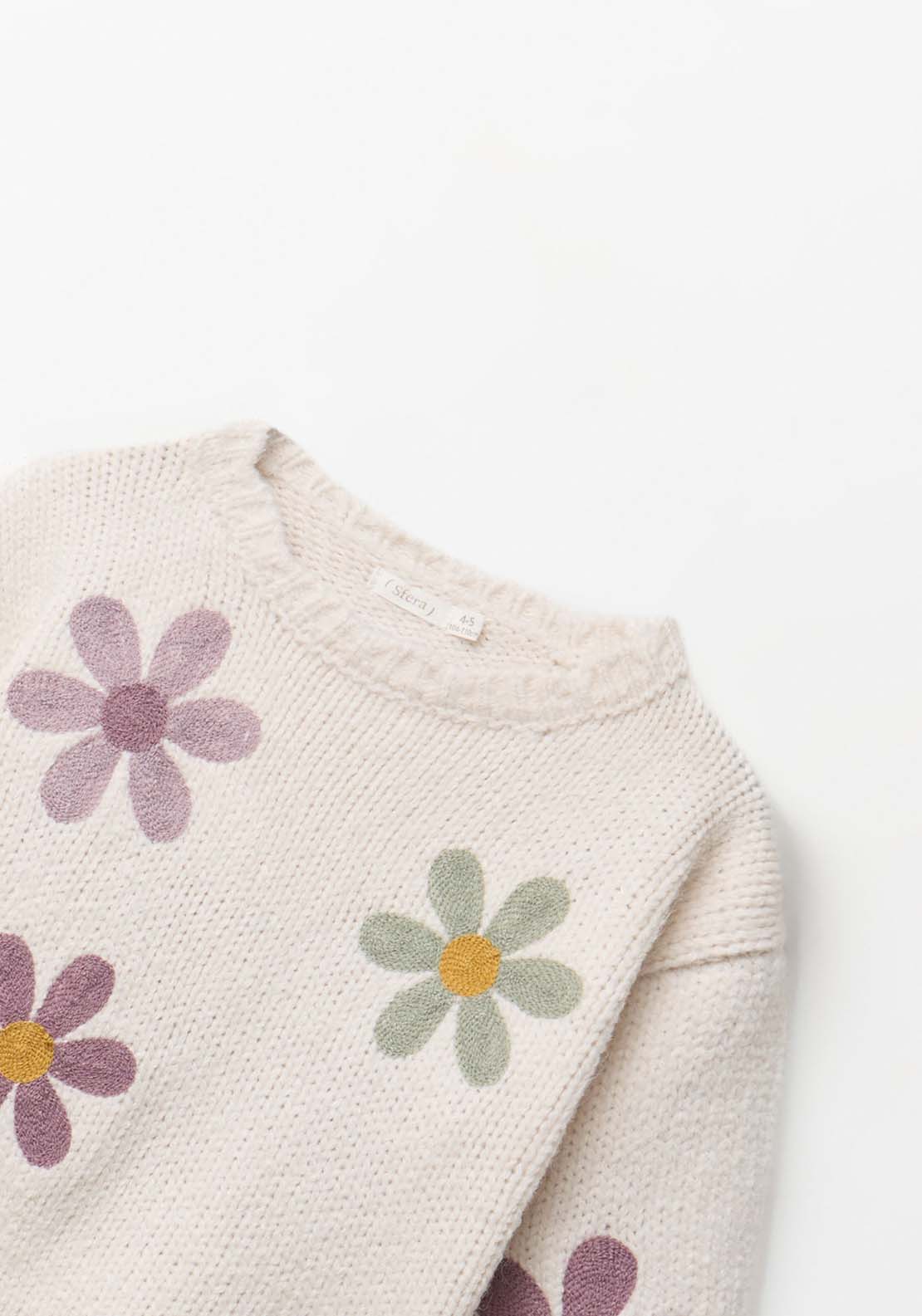 Embroidered Flowers Sweater - Cream