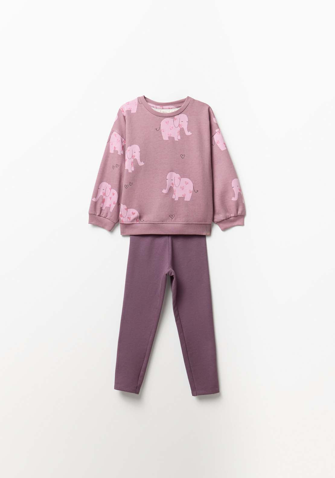 Elephant Print Fleece Set - Purple