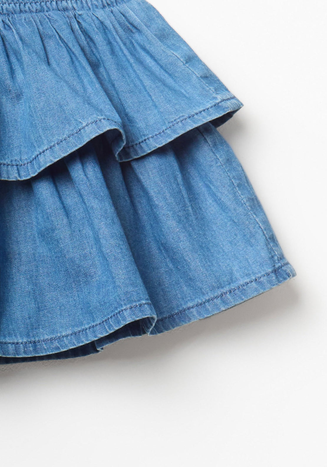Denim Chambrai Ruffle Skirt - Denim Light Wash