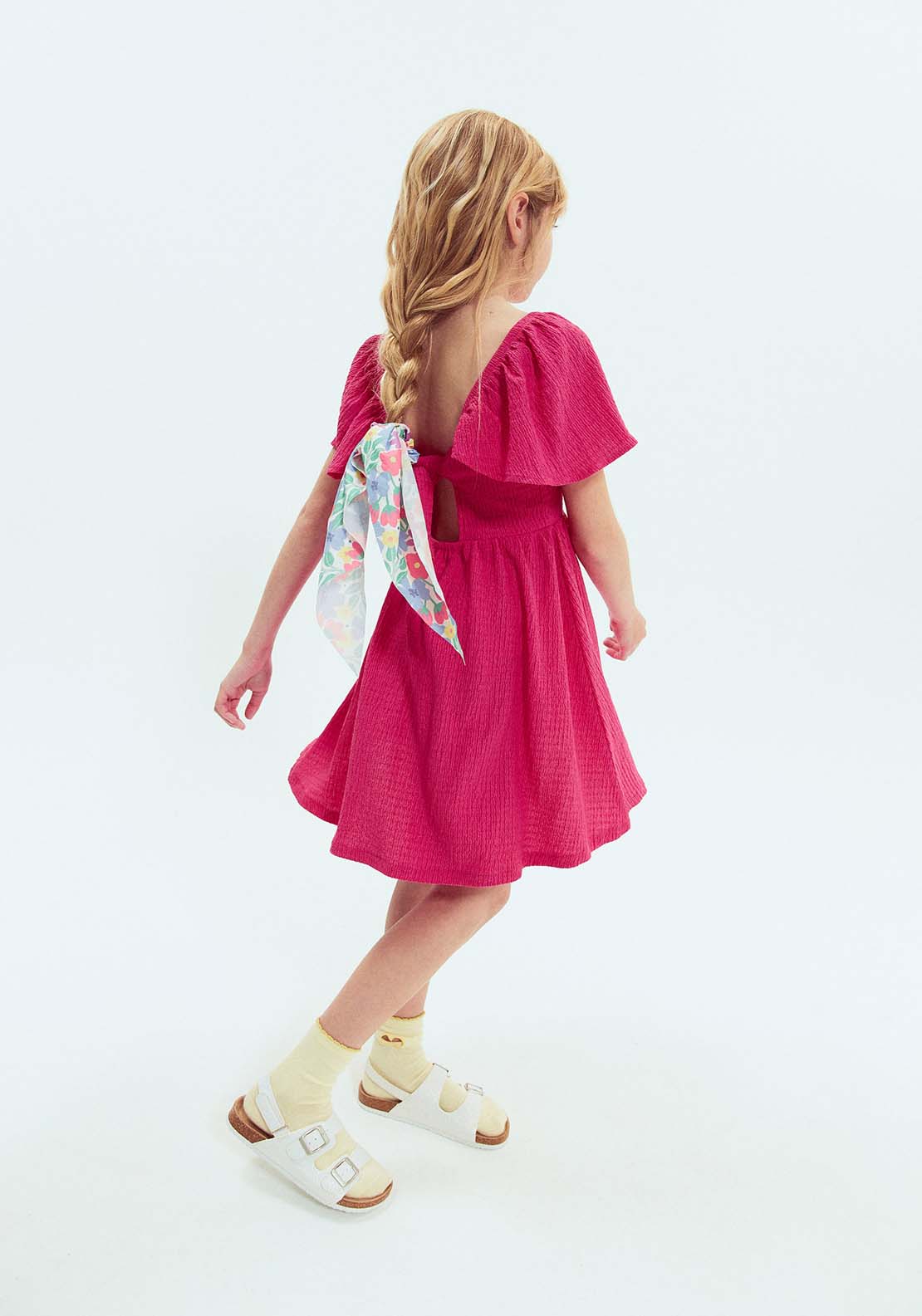 Sfera Short Sleeve Wrinkled Fabric Dress - Fuchsia 4 Shaws Department Stores