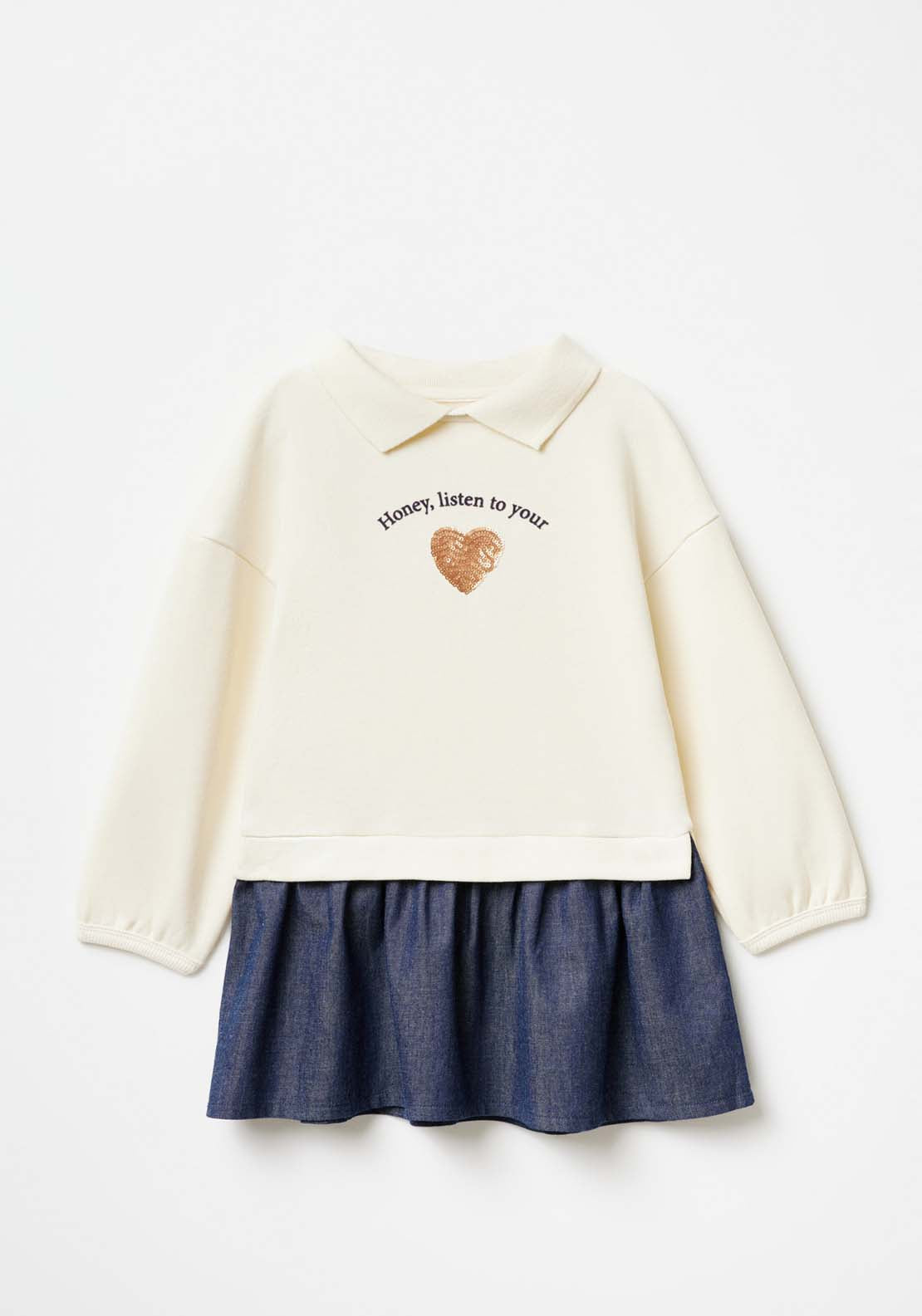 Sfera Long Sleeve Jumper Denim Dress - White 2 Shaws Department Stores