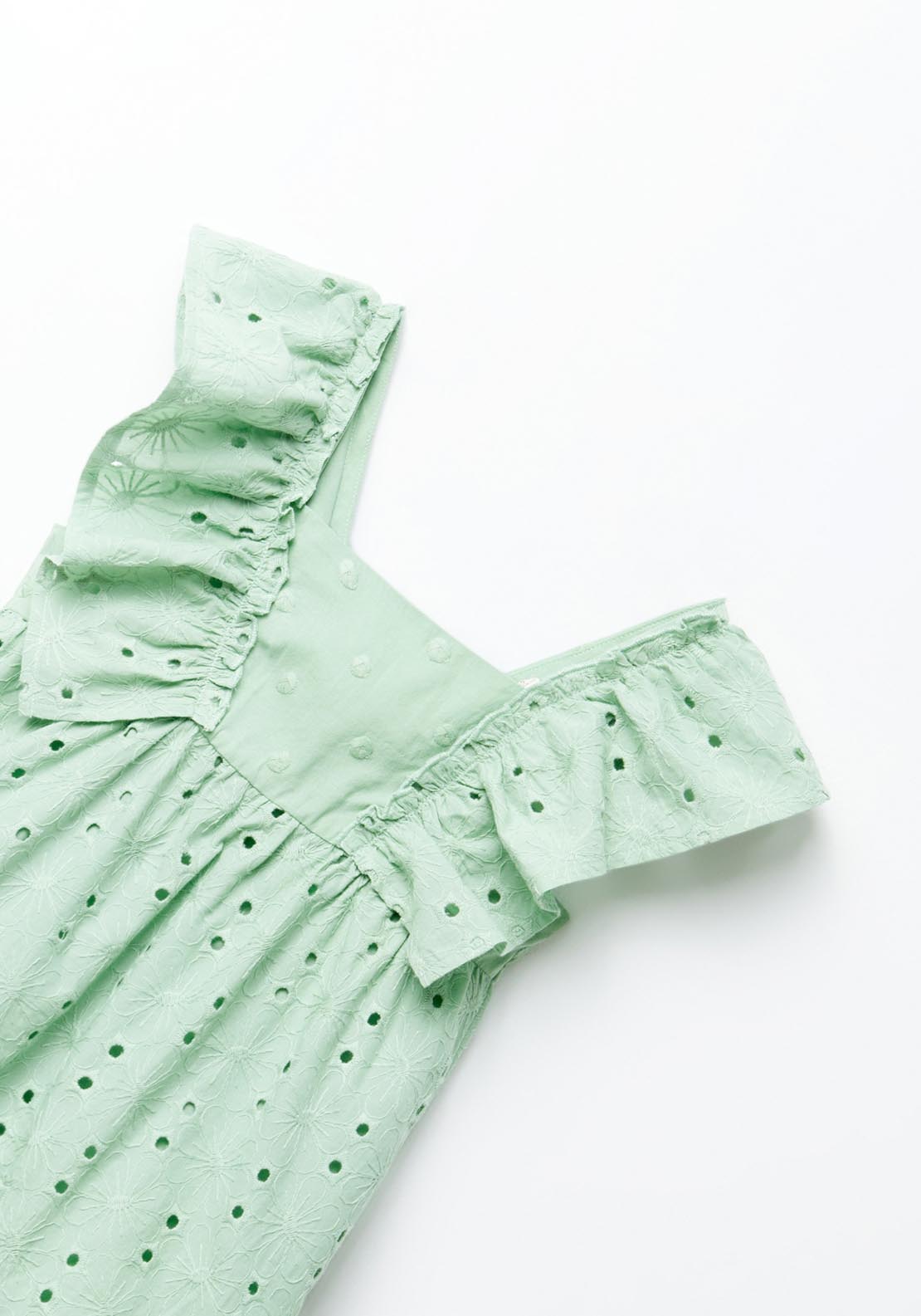 Sfera Embroidered Voile Dress - Green 3 Shaws Department Stores