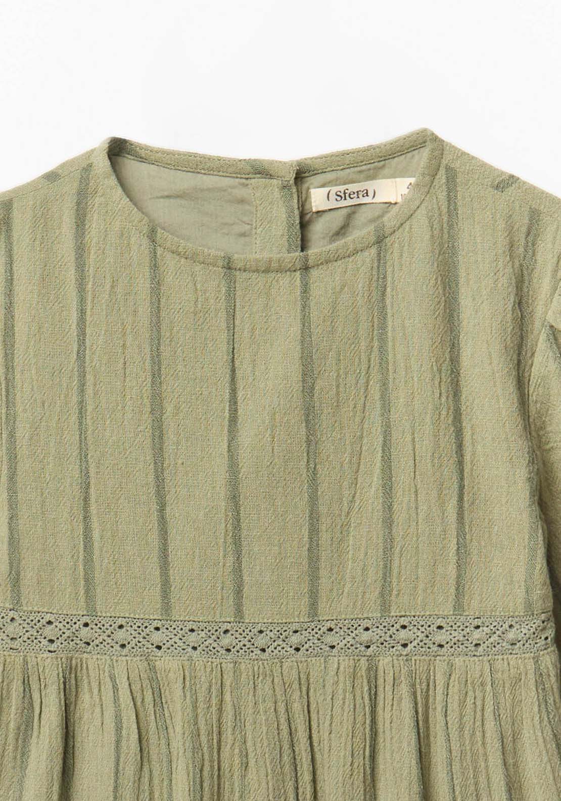 Sfera Long Sleeved Shirt Dress With Round Neck - Green 8 Shaws Department Stores