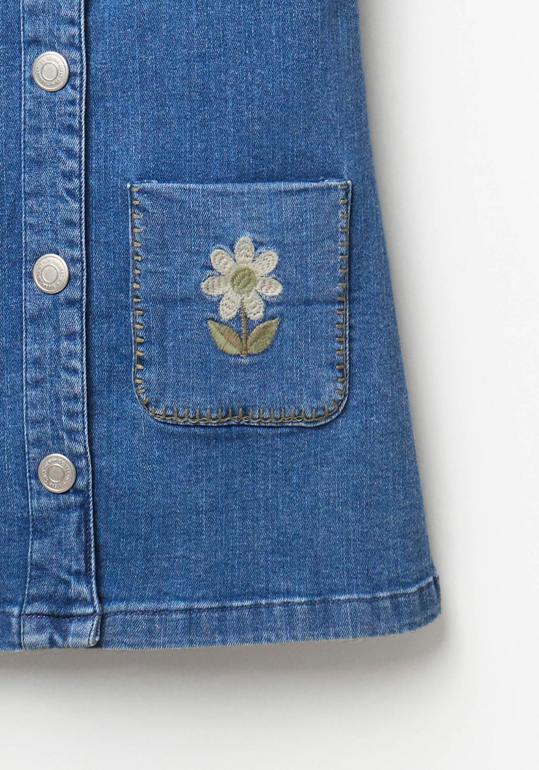Denim Dress with Embroidered Pockets - Denim Medium Wash