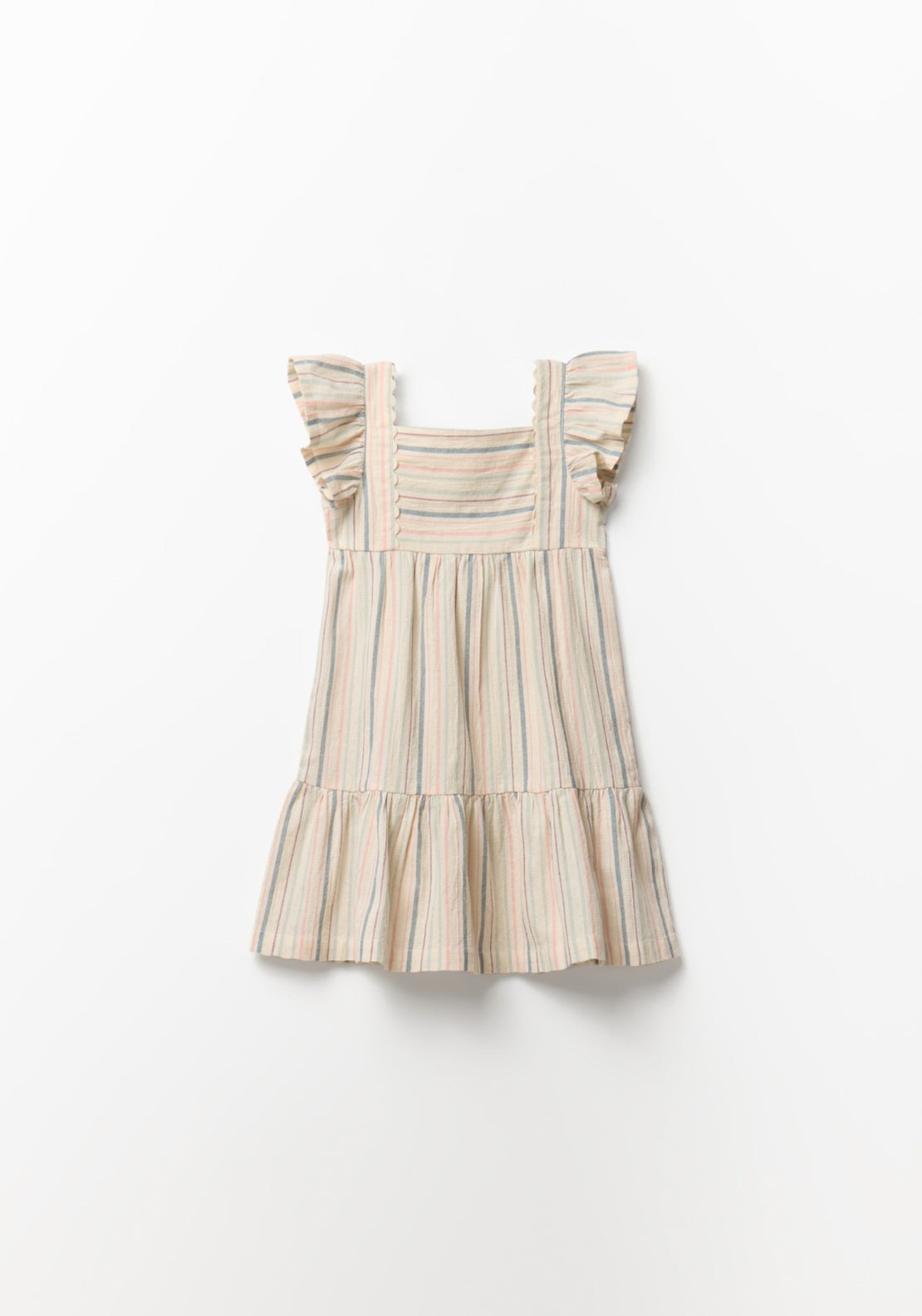 Striped Rustic Style Dress - Cream