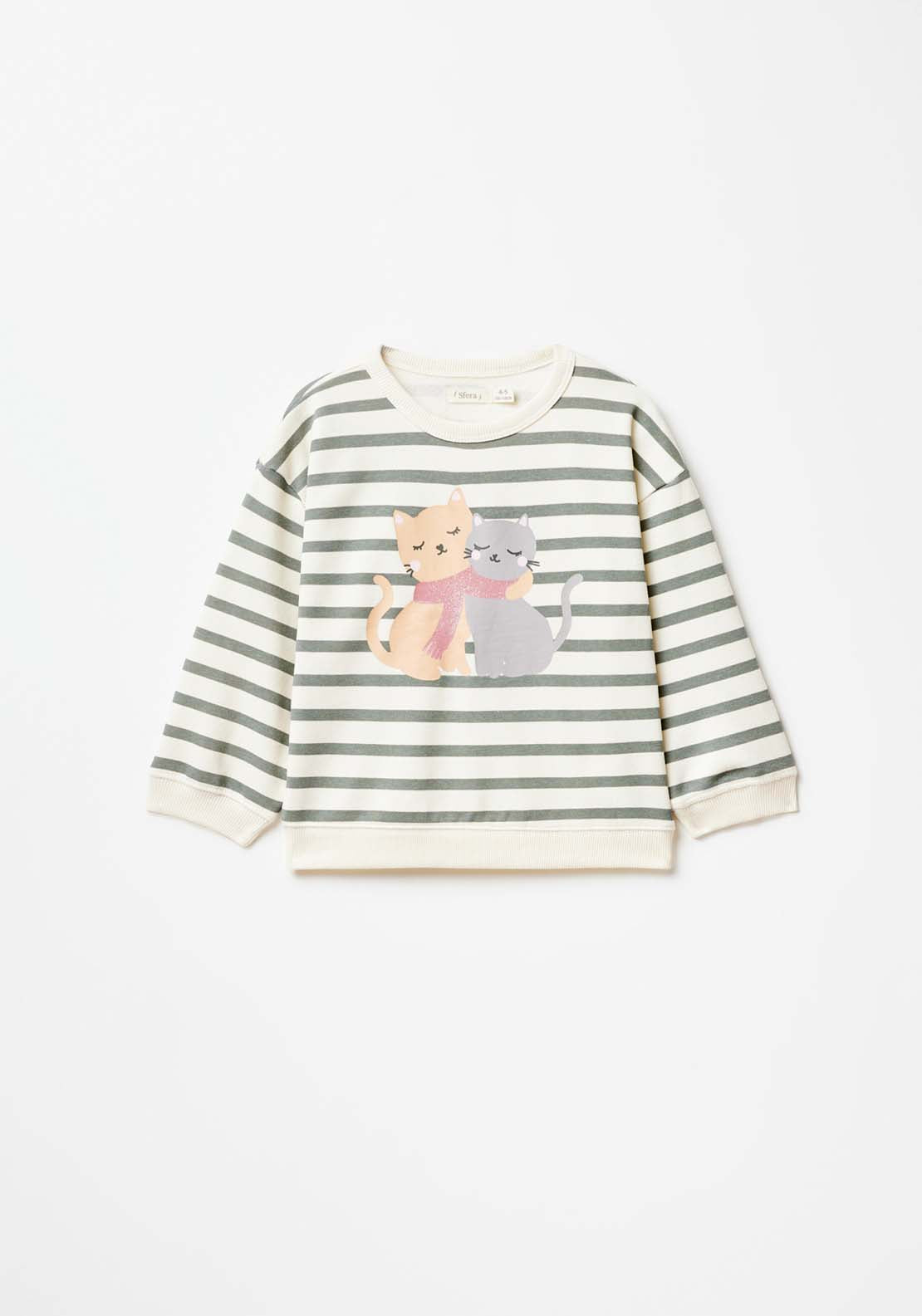 Sfera Long Sleeve Striped Flower Sweatshirt - Grey 1 Shaws Department Stores