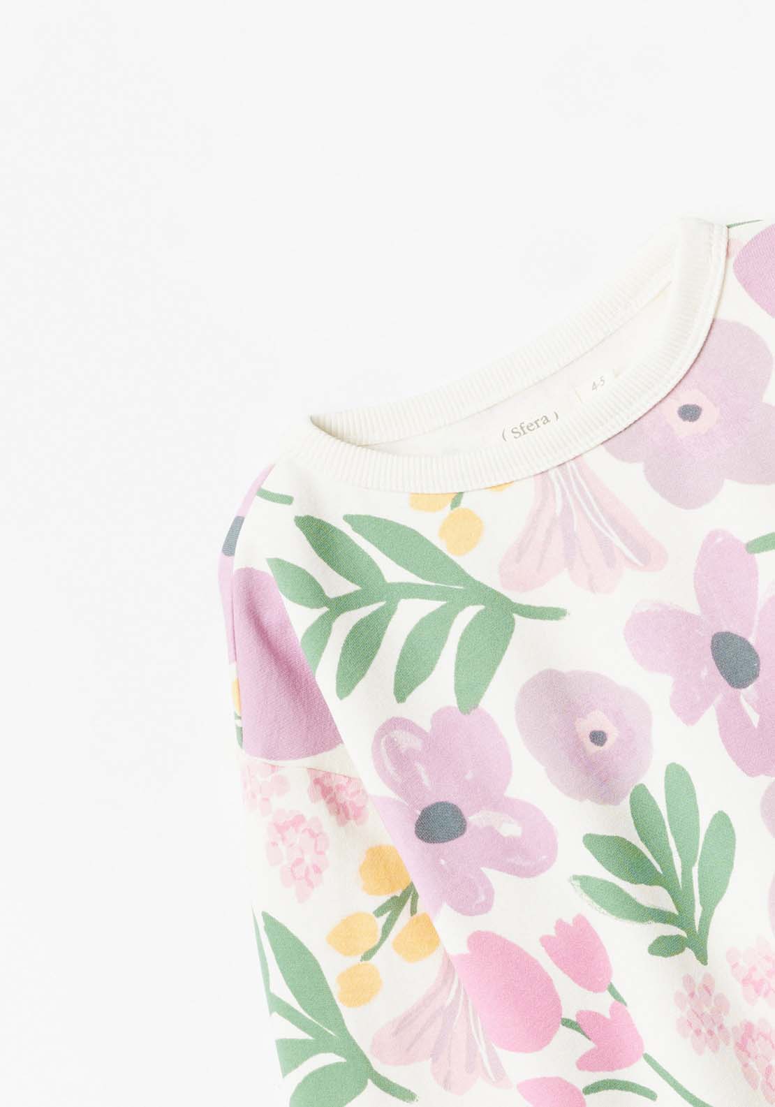 Sfera Long Sleeve Roses Sweatshirt - White 5 Shaws Department Stores