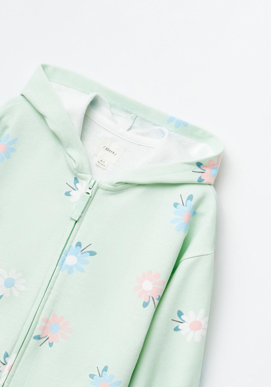 Sfera Zip Flower Print Hoodie - Green 3 Shaws Department Stores