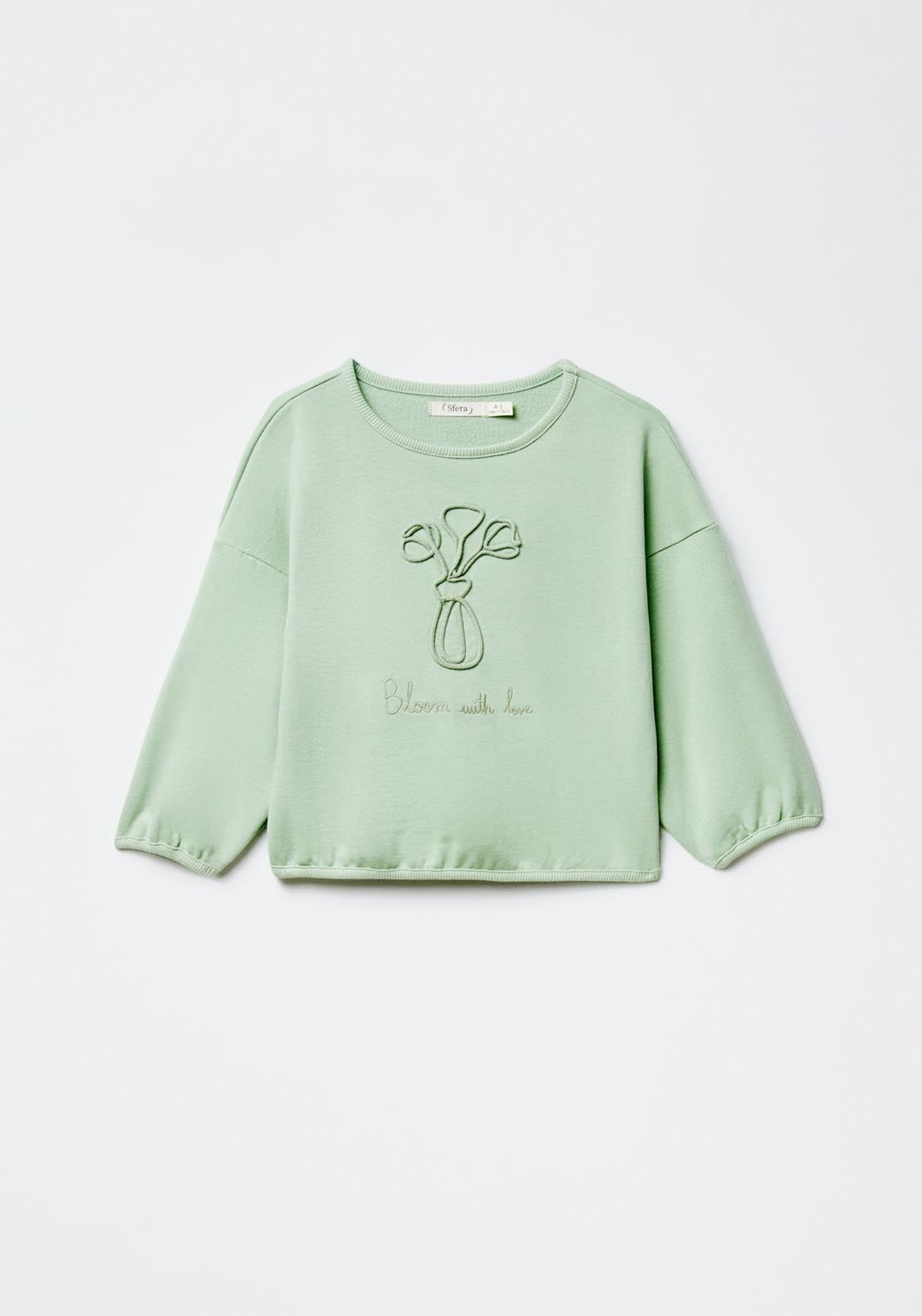 Sfera Cord Embroidered Vase Sweatshirt - Green 1 Shaws Department Stores
