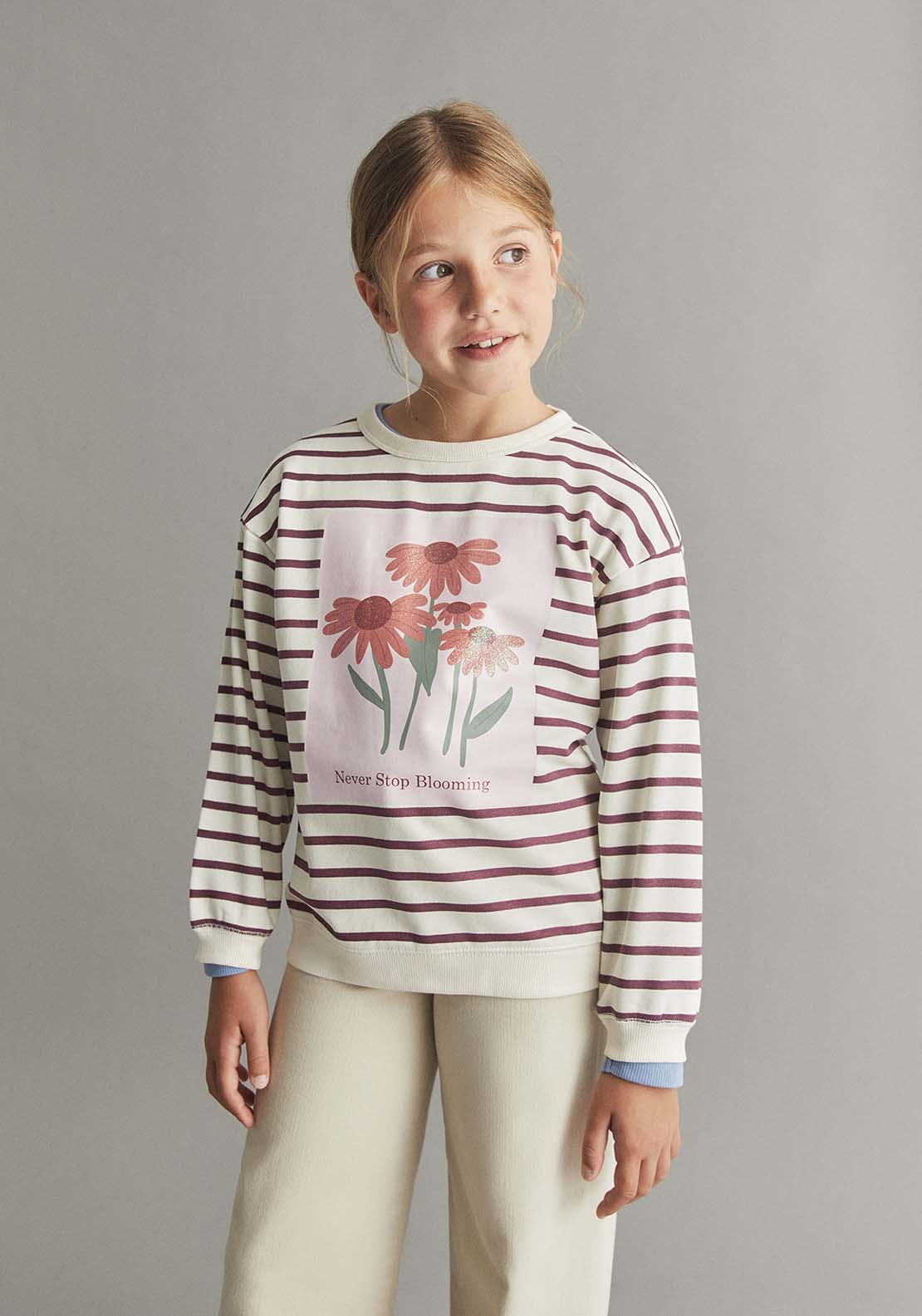 Stripes & Flowers Sweatshirt - Cream