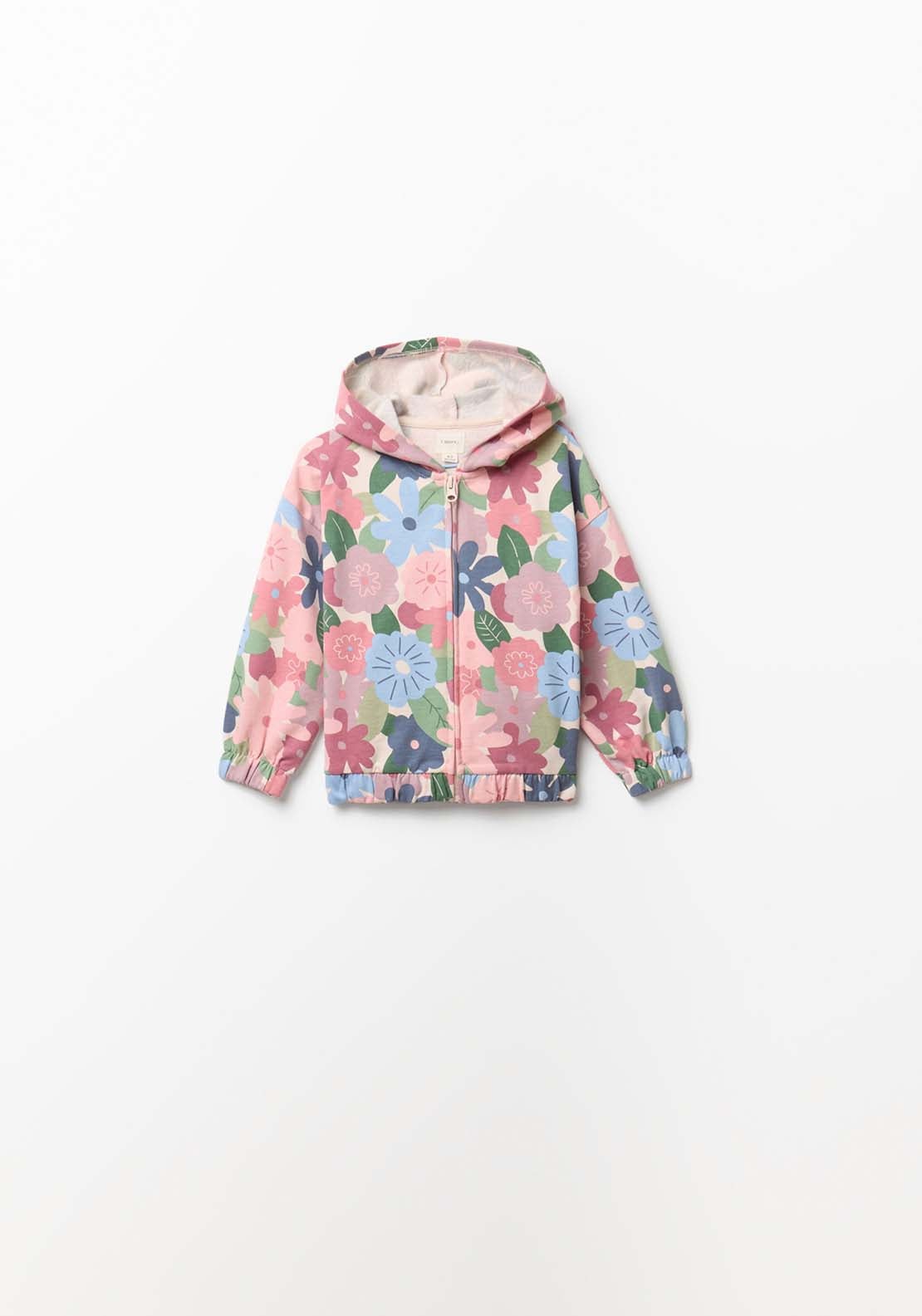 Flower Hoodie With Zip - Pink