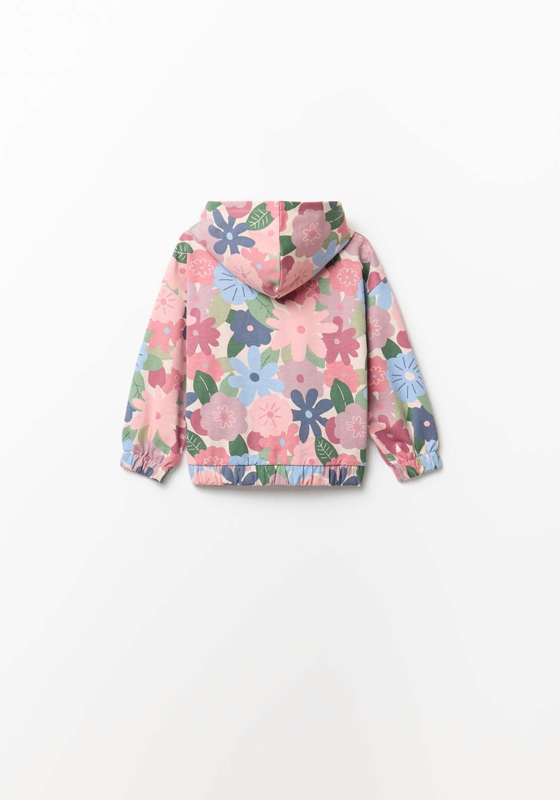 Flower Hoodie With Zip - Pink