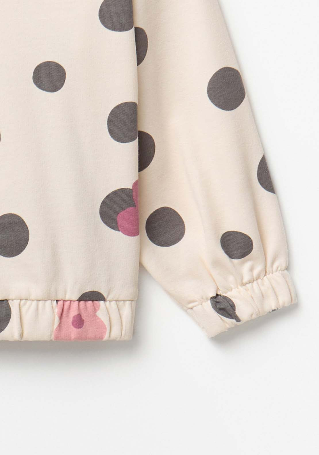 Hoodie With Flowers & Dots - Cream