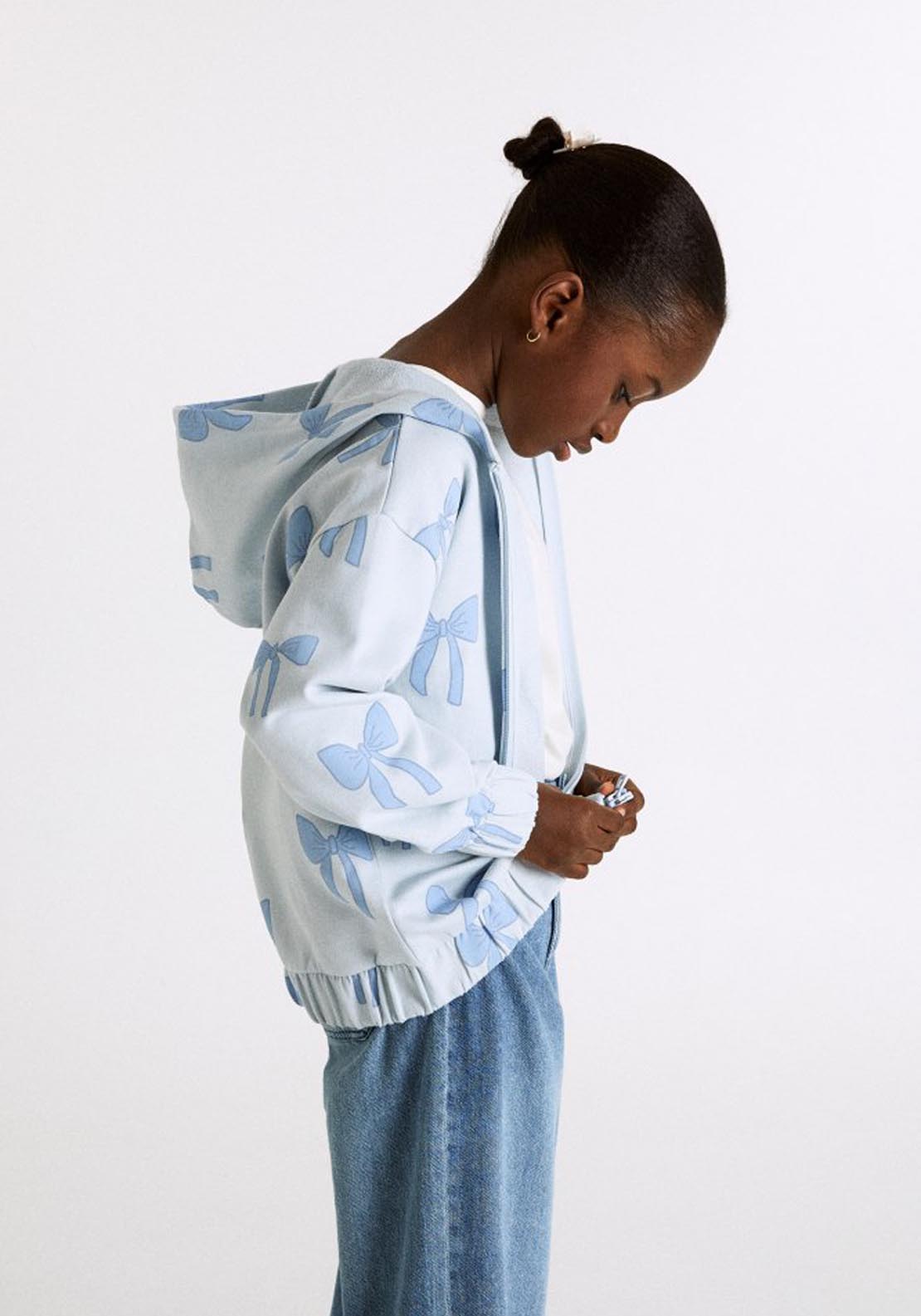 Bow Zip-up Sweatshirt - Blue