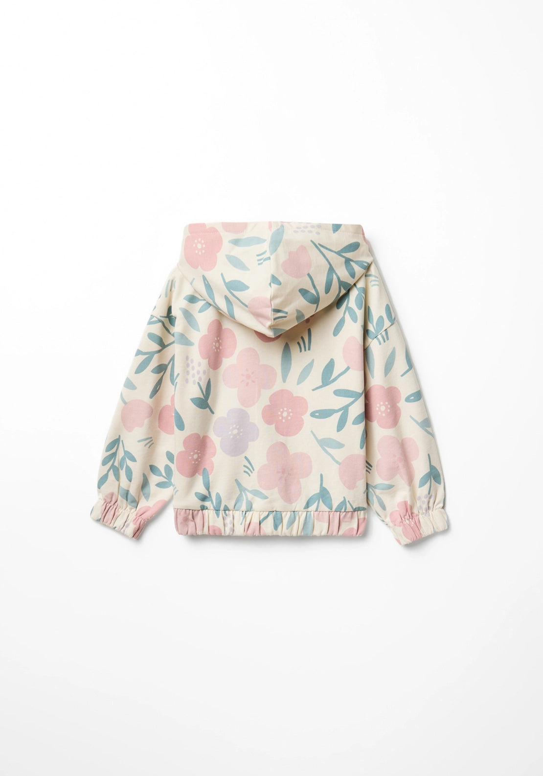 Floral Print Zip Hoodie - Cream