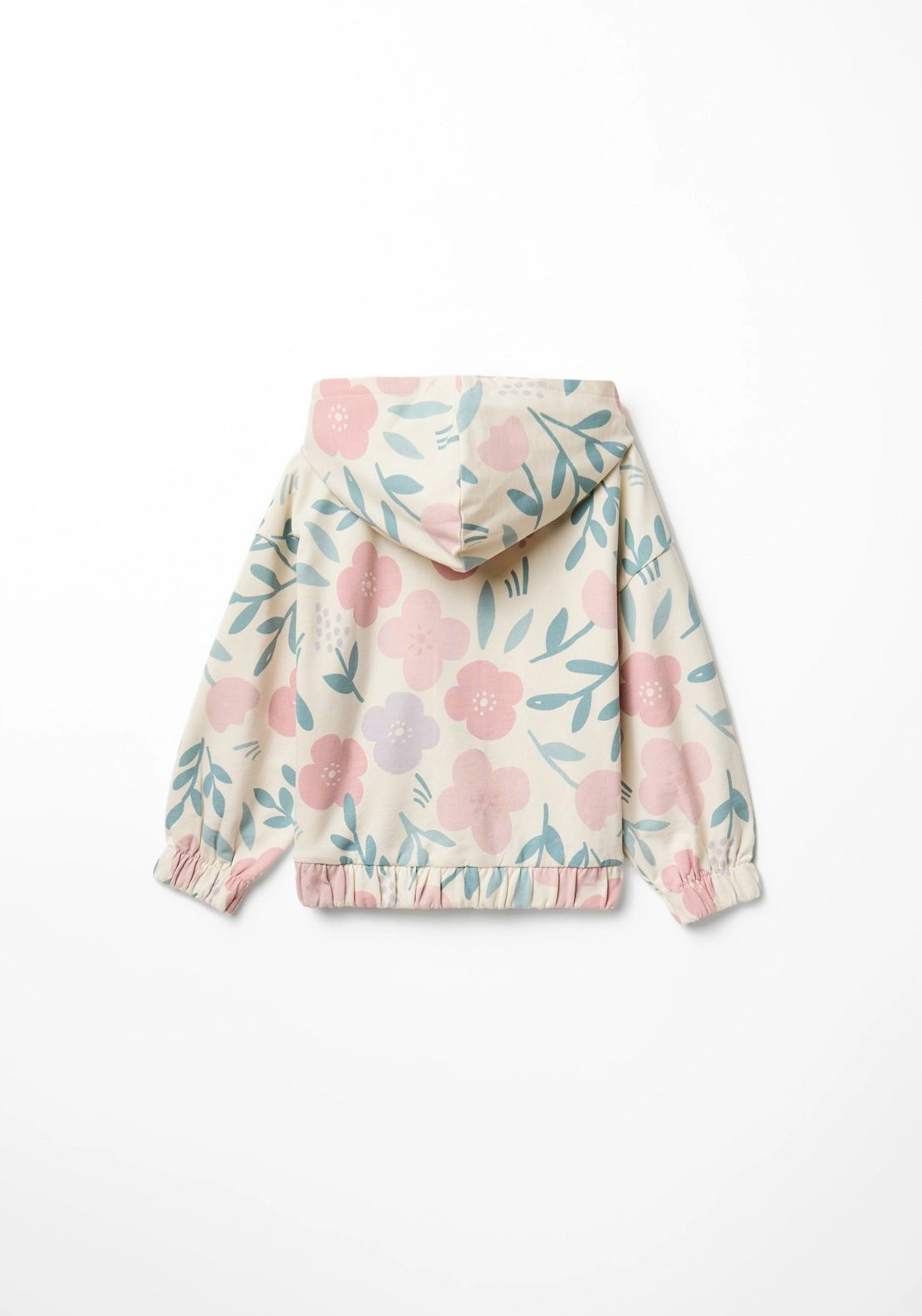 Floral Print Zip Hoodie - Cream