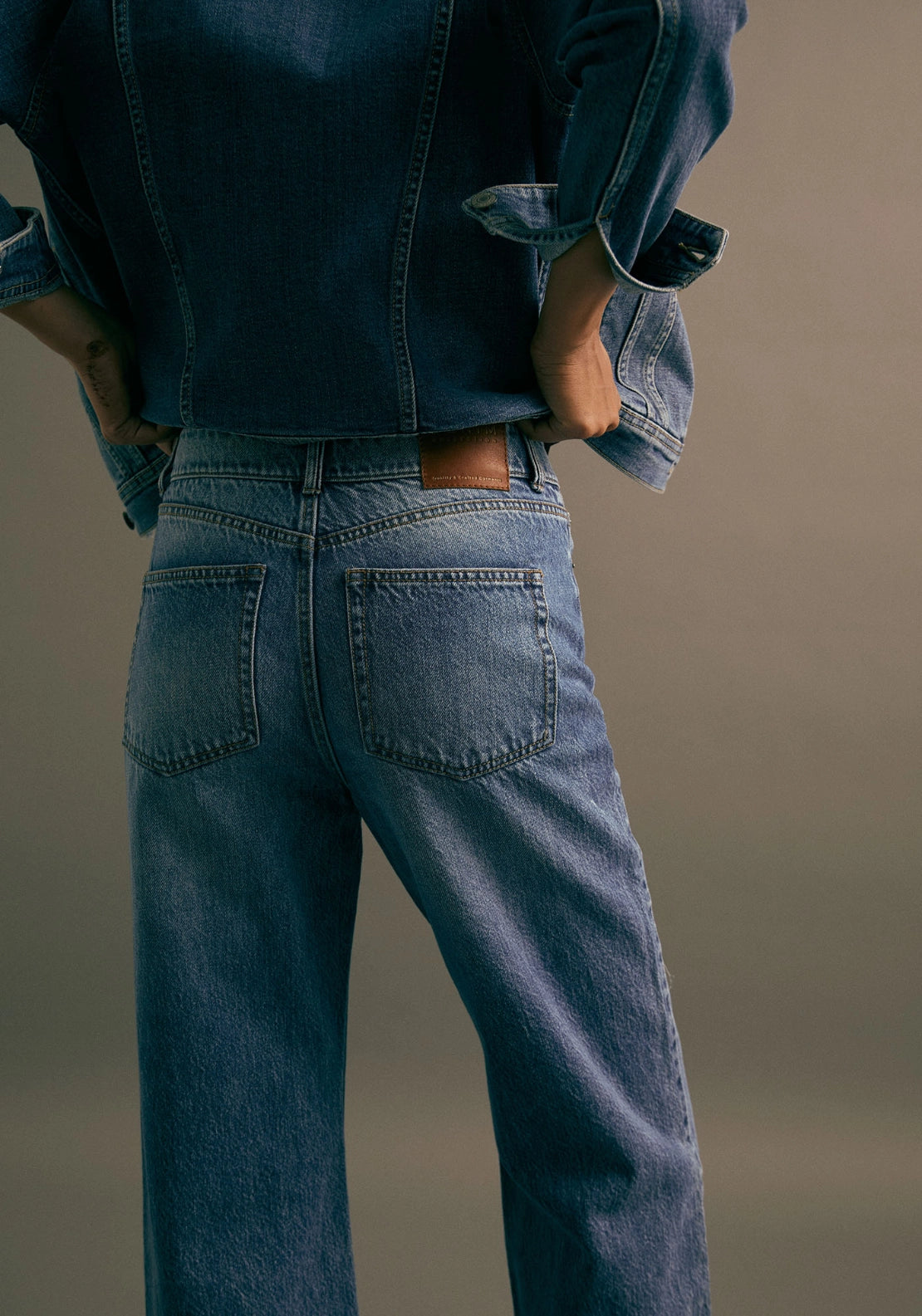 Straight Leg Turn Up Hem Jeans - Denim Medium Blue