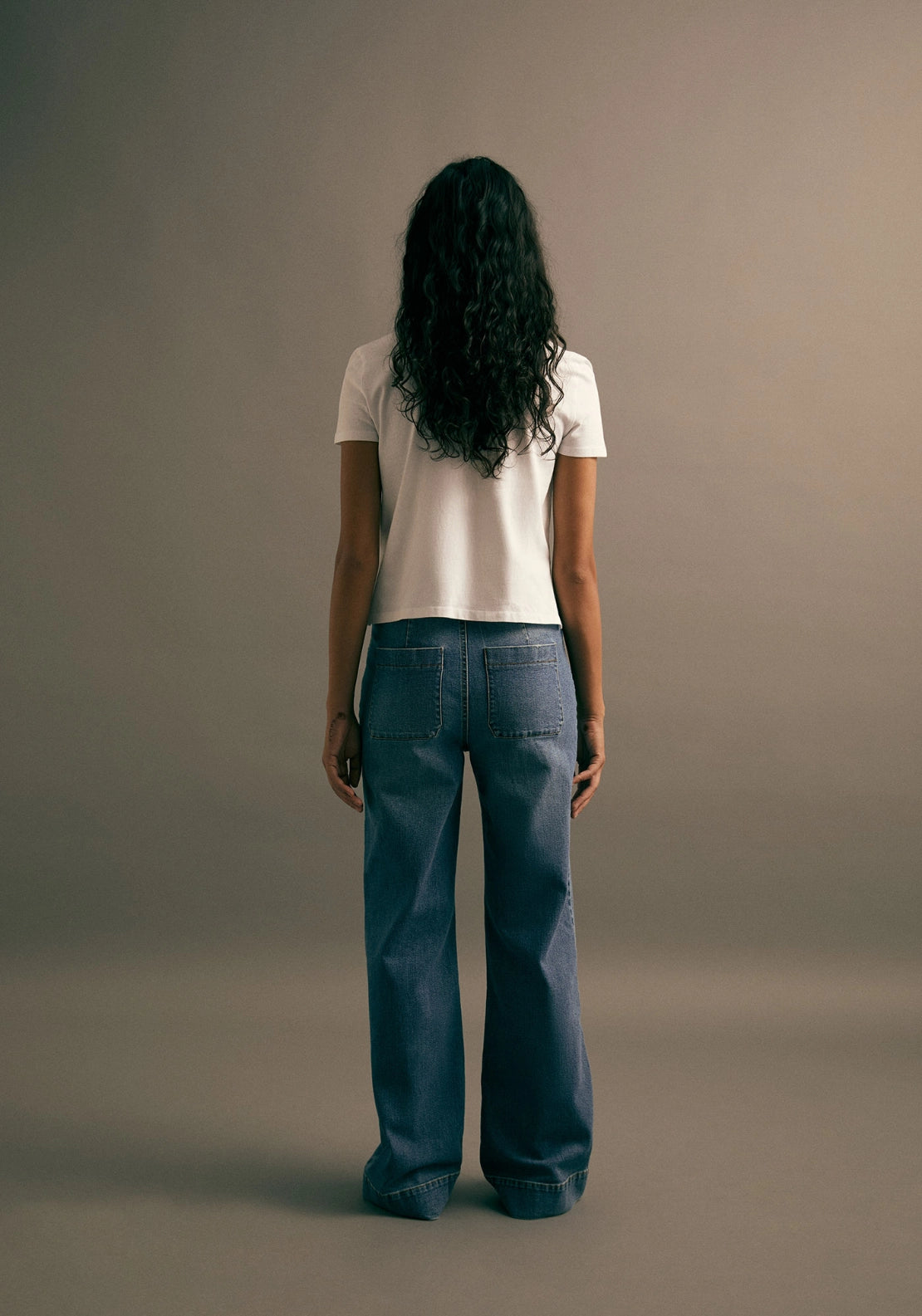 Wide Leg Flared Jeans - Denim Medium Blue