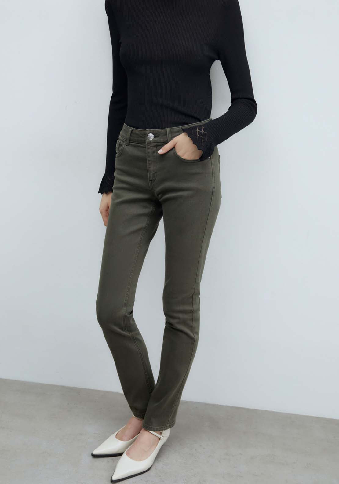 Sfera Basic Straight-Leg Jeans - Khaki Green 1 Shaws Department Stores