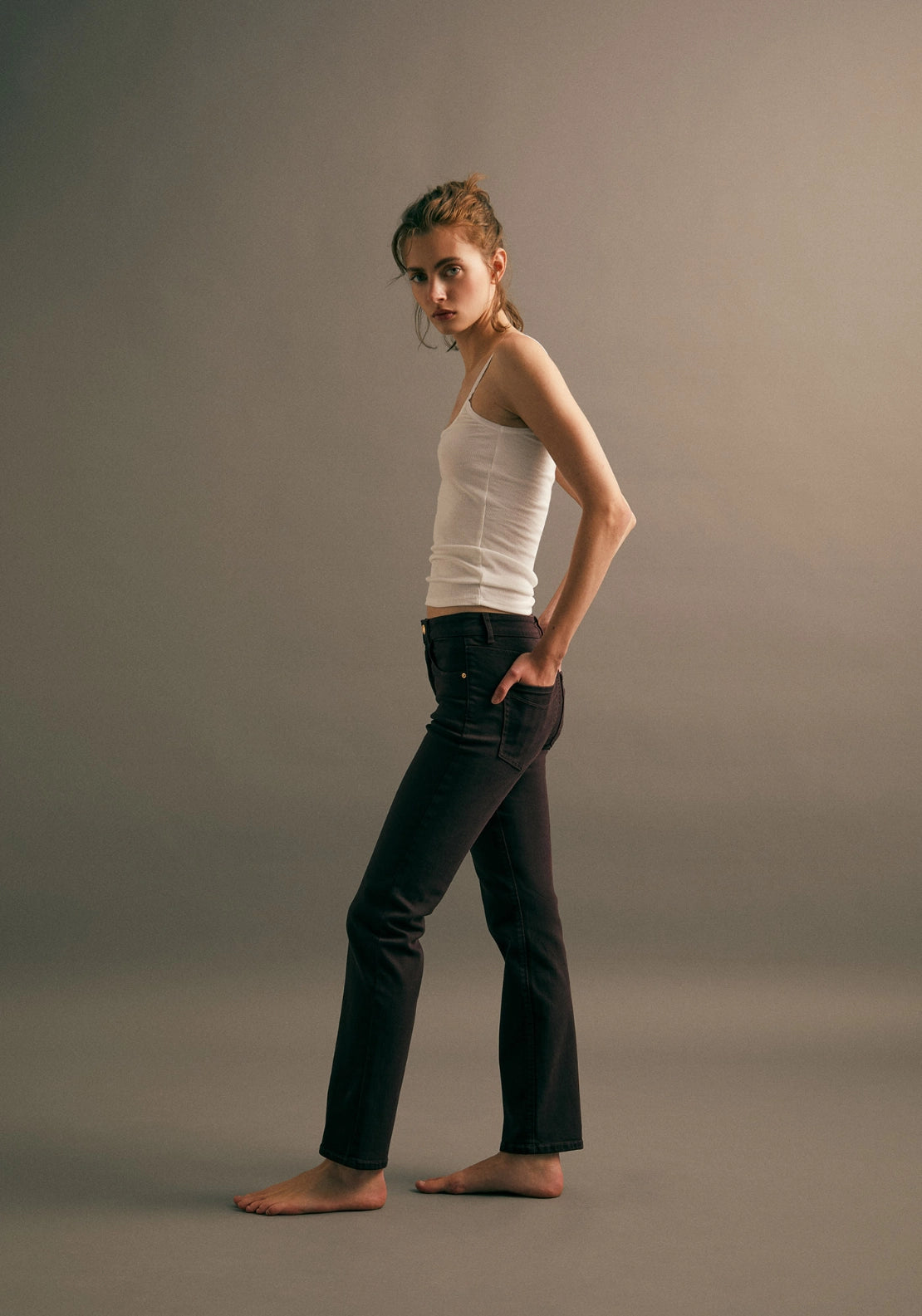 Fitted Straight Leg Jeans - Red