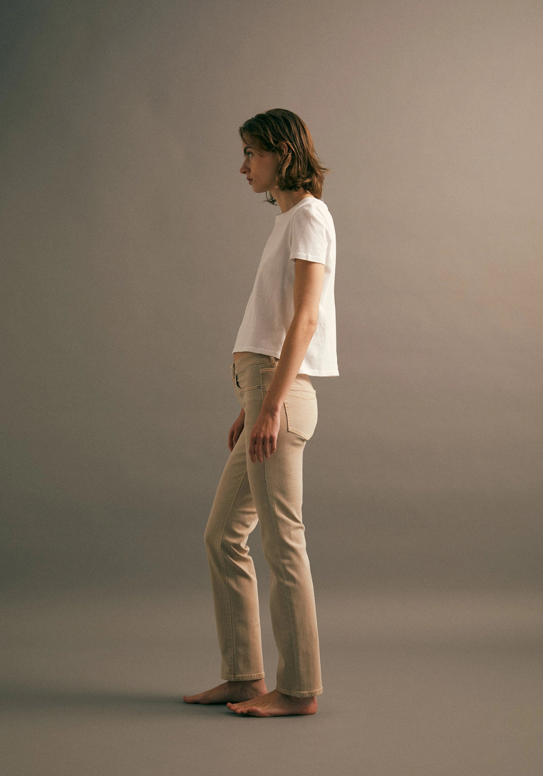 Fitted Straight Leg Jeans - Beige