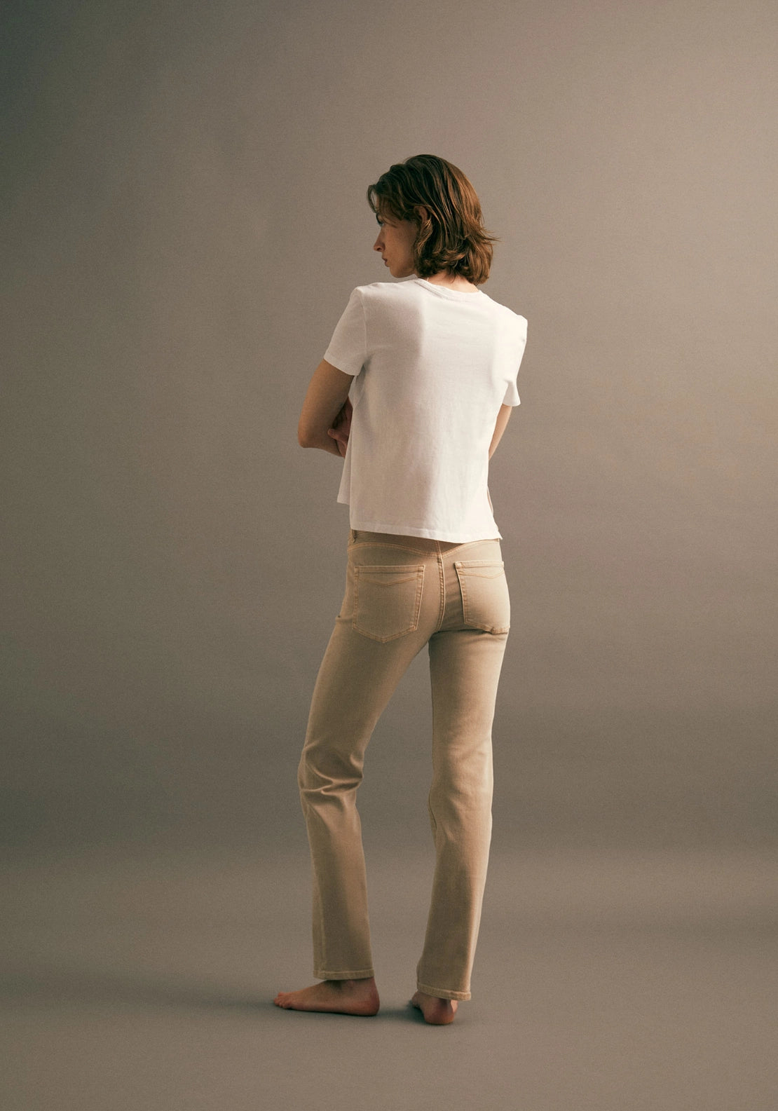 Fitted Straight Leg Jeans - Beige