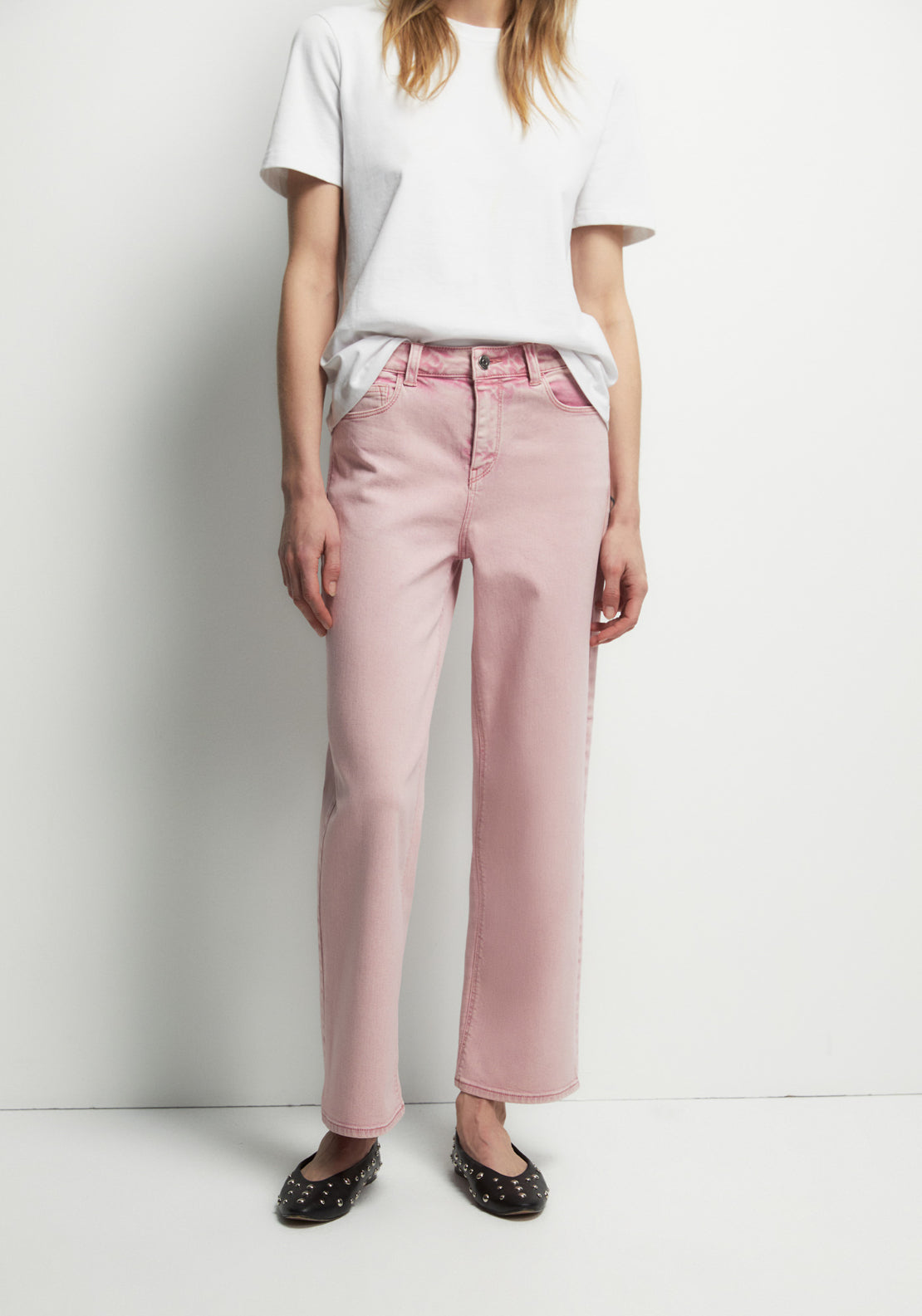 Wide Leg Ankle Jeans - Pink