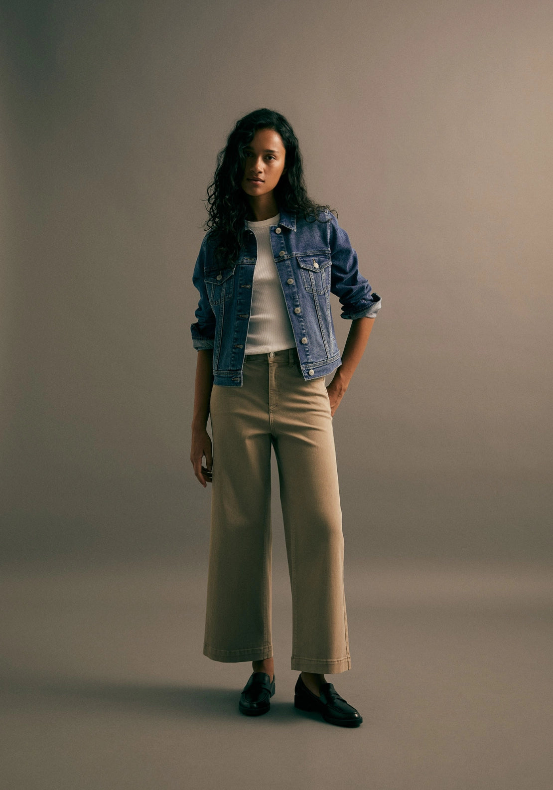 High Rise Culotte Jeans - Beige