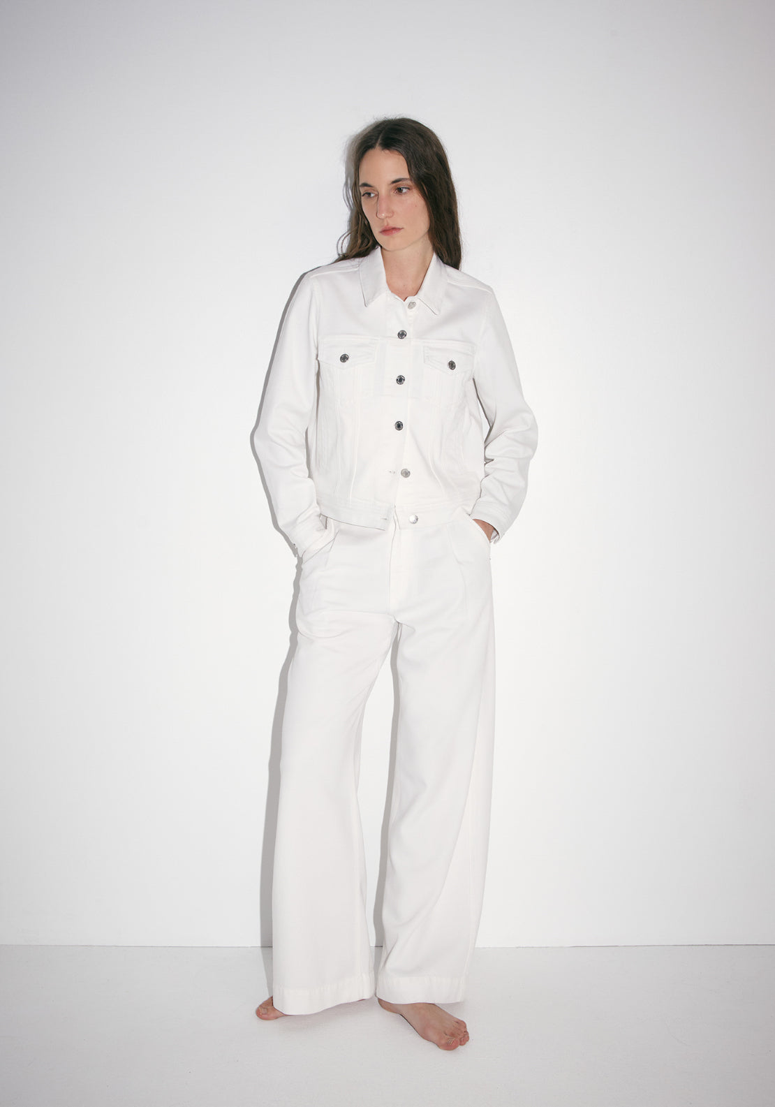 Straight Cut Denim Jacket - White