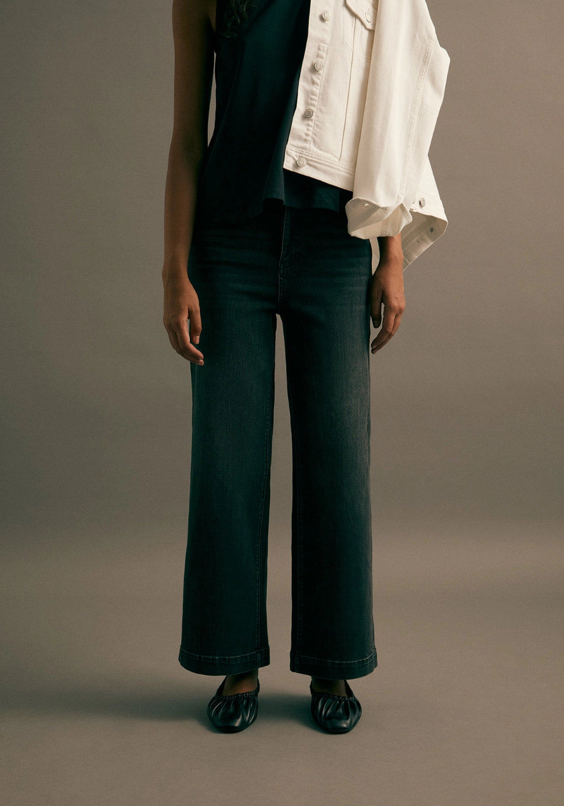 High Rise Culotte Jeans - Black