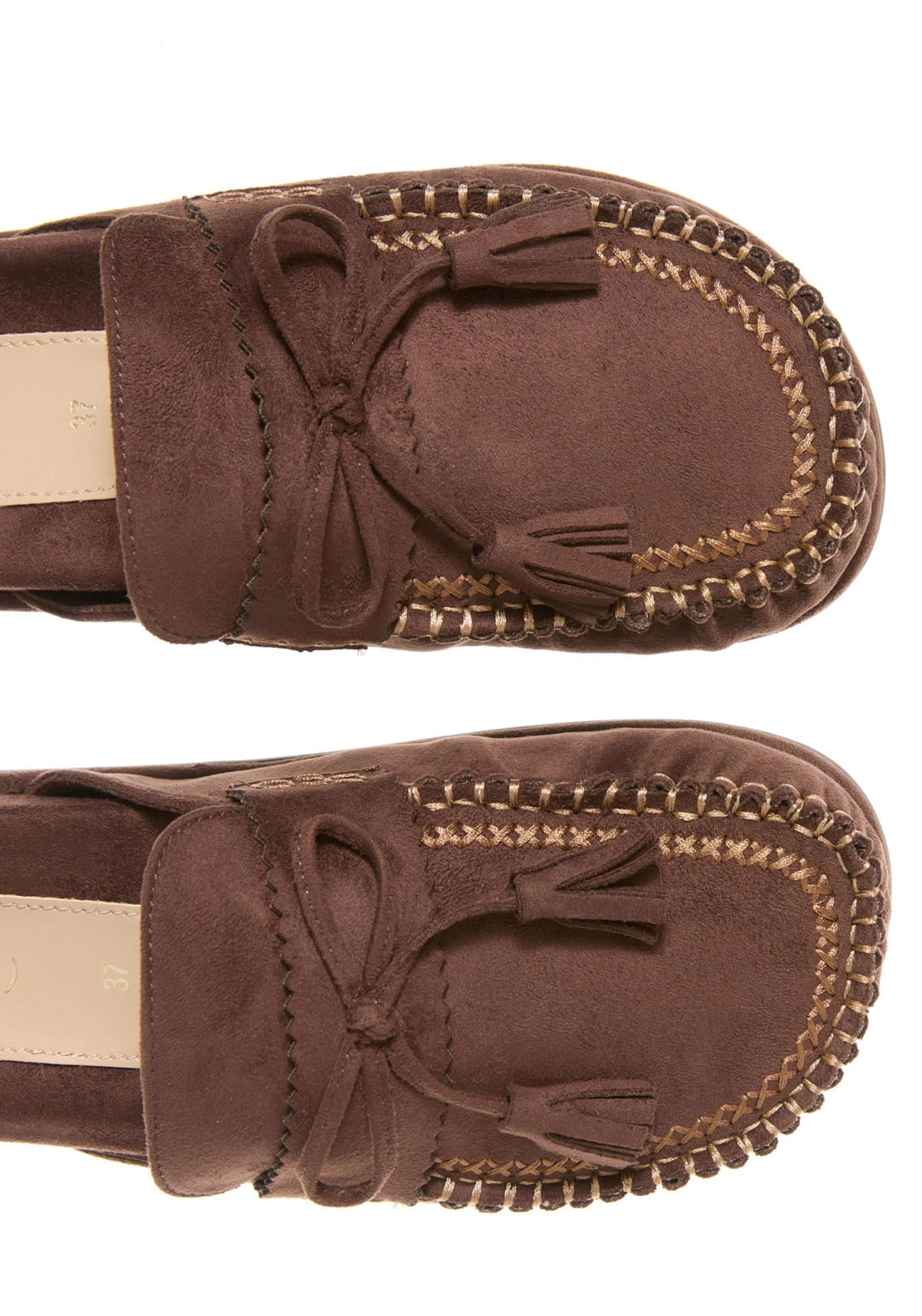 Slip On Loafers With Contrast Stitching - Brown