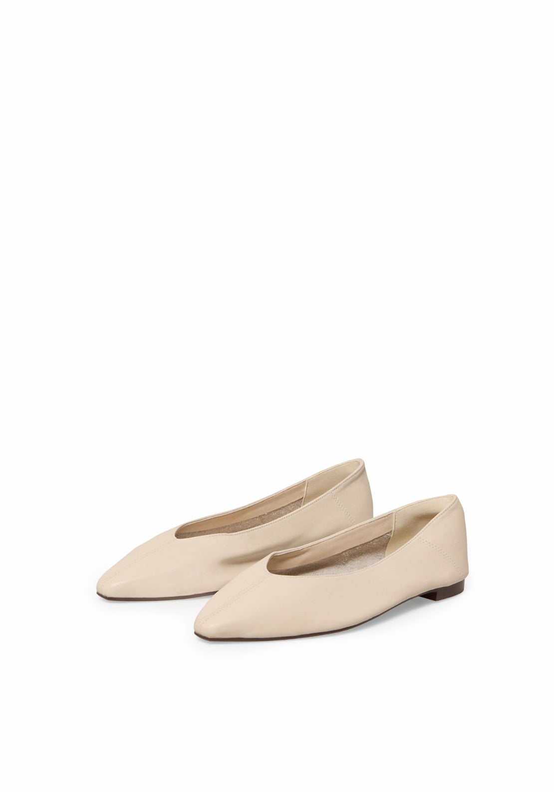 Basic Leather V-Cut Flats - Ecru