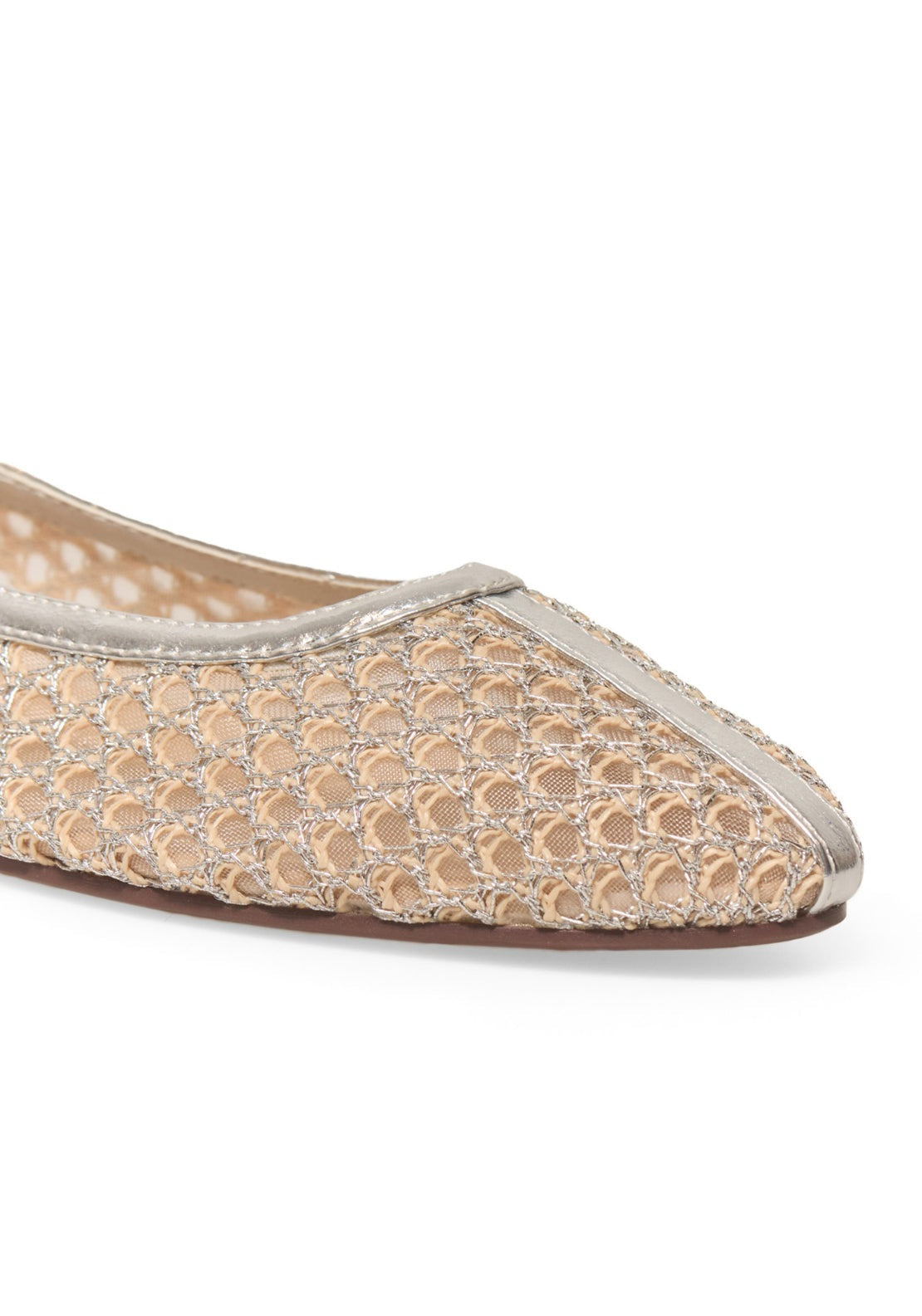 Laser Cut Lurex Ballet Flat - Rhodium