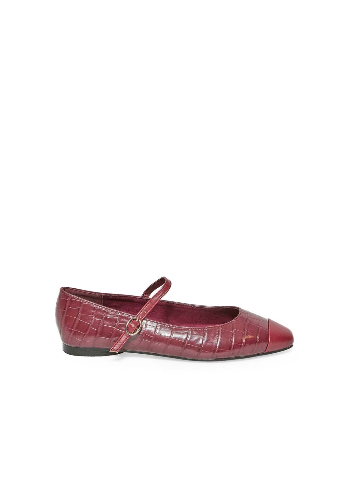 Crocodile Pattern Mary Janes - Wine