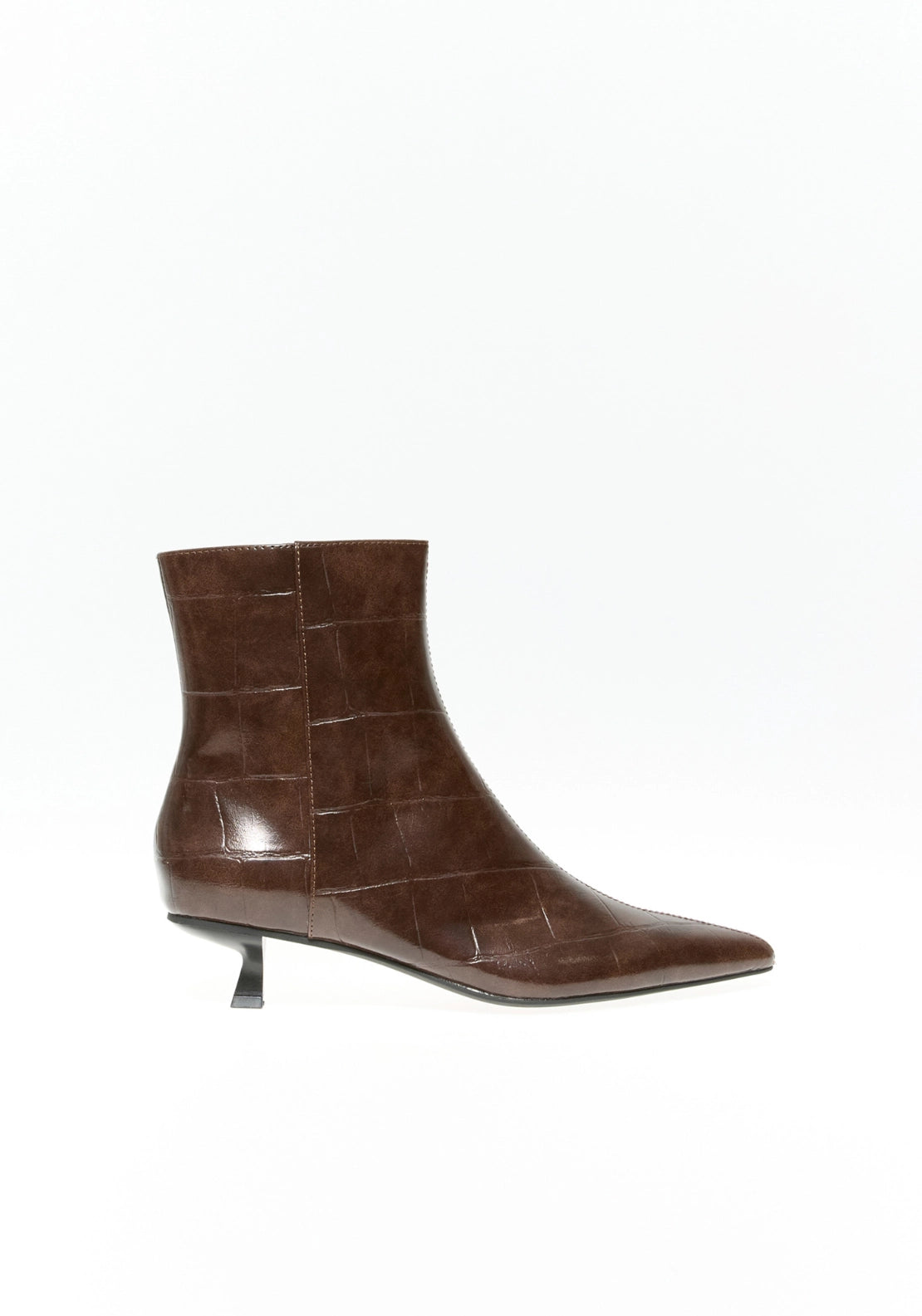 Side Zip Heeled Boot - Brown